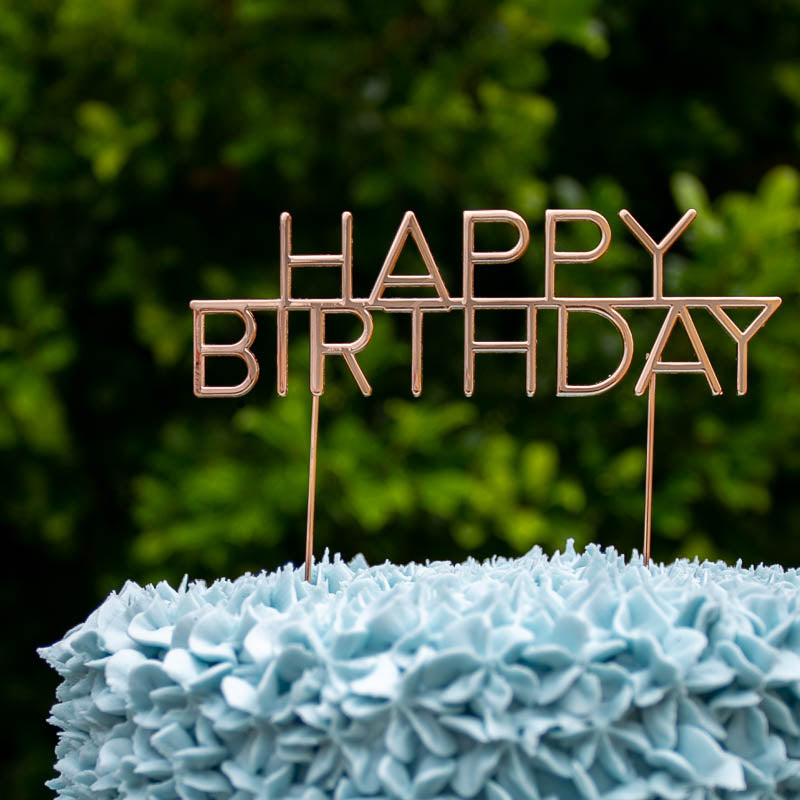 Cake & Candle Metal Cake Topper Caps Happy Birthday Rose Gold