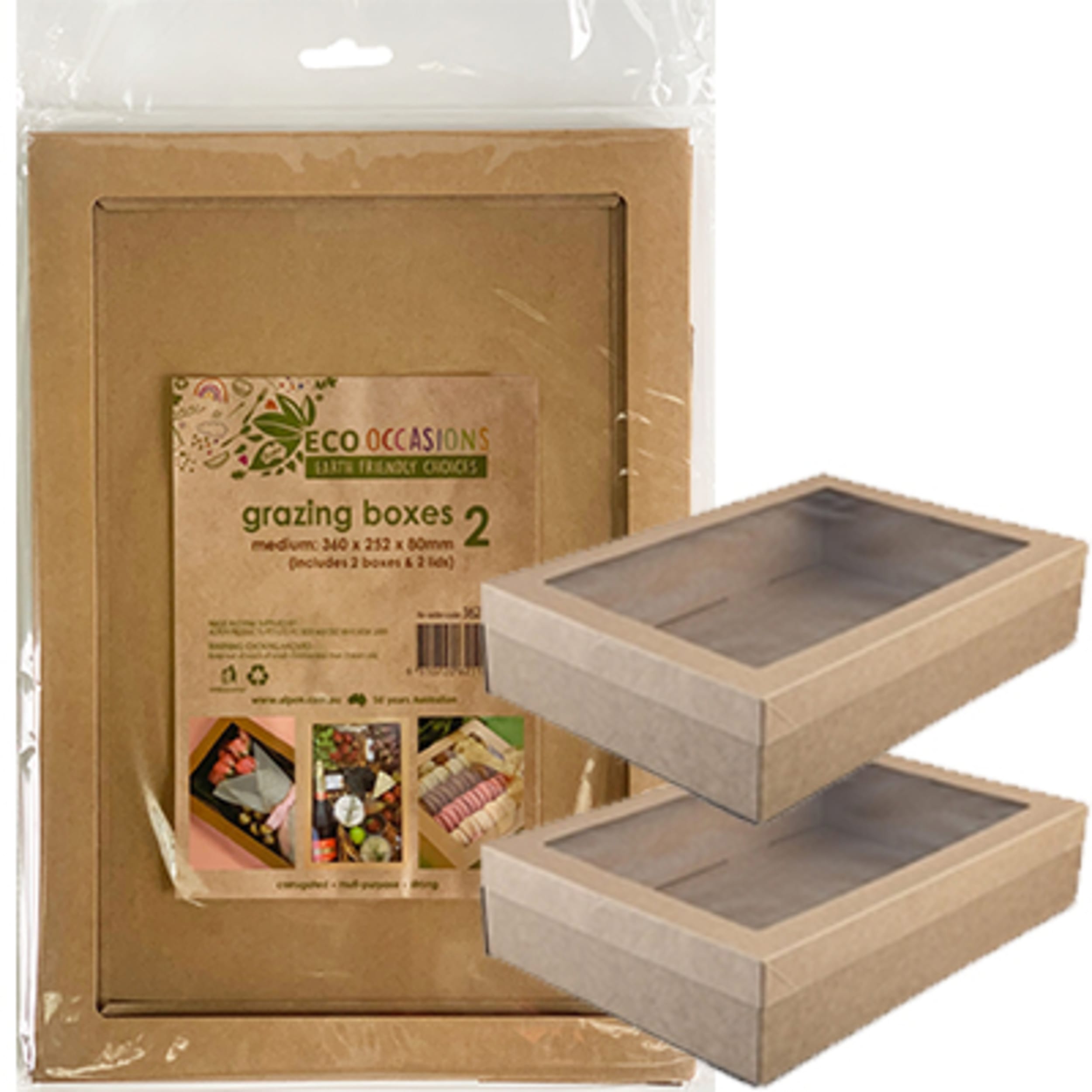 Eco Occasions Grazing Box Kraft Medium 360 x 252 x 80mm (2 Pack)