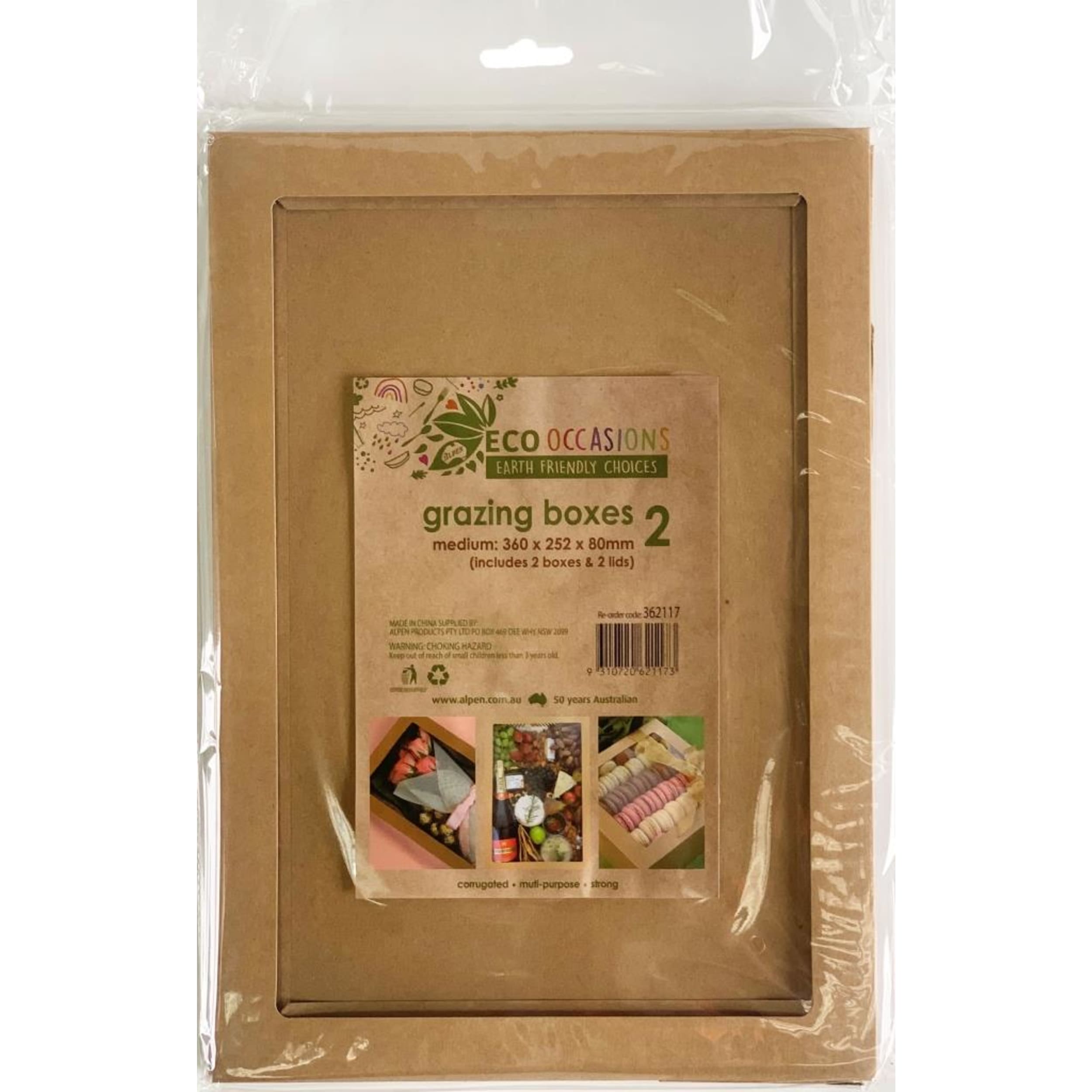 Eco Occasions Grazing Box Kraft Medium 360 x 252 x 80mm (2 Pack)