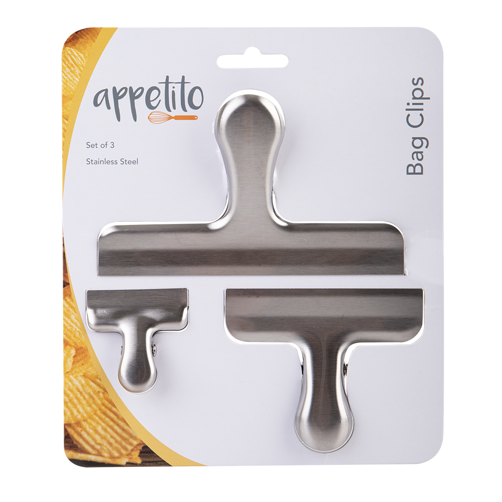 Appetito Stainless Steel Bag Clip Set of 3 (Assorted Sizes)