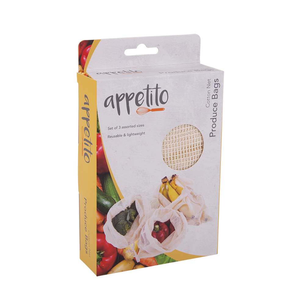 Appetito Cotton Net Produce Bags Set 3 Assorted Sizes