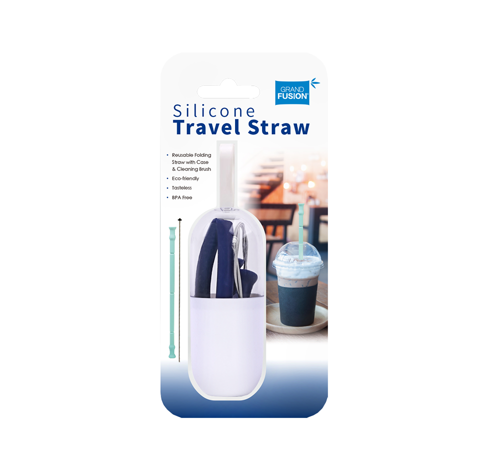 Grand Fusion Silicone Travel Straw with Cleaner – 2 Assorted Colours