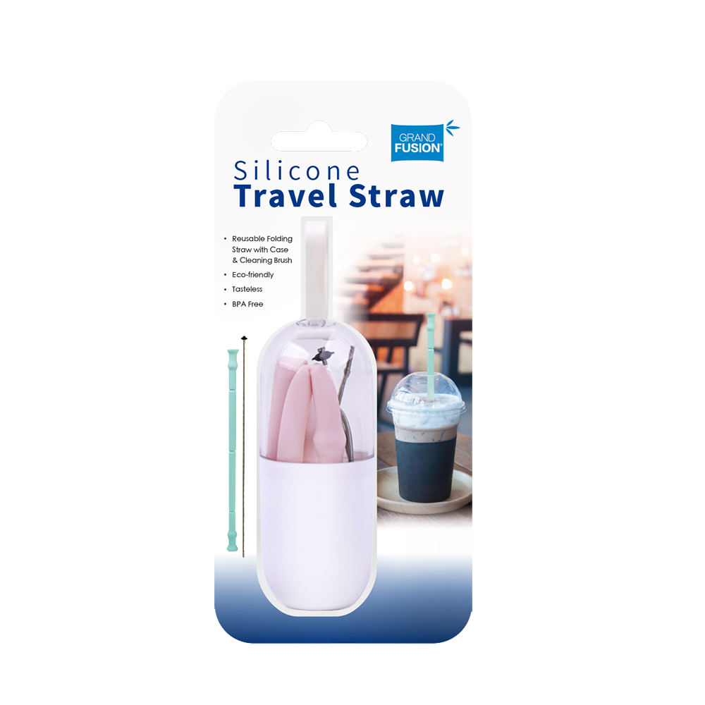 Grand Fusion Silicone Travel Straw with Cleaner – 2 Assorted Colours