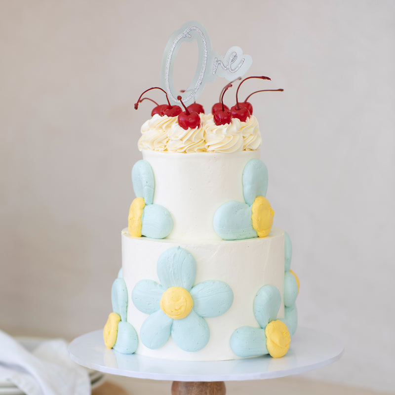 Cake & Candle Layered Cake Topper 1 Silver Light Blue
