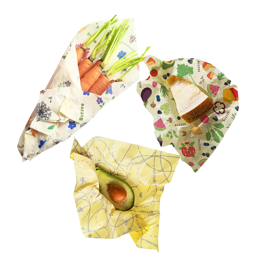 Buzzee Organic Beeswax Wraps Pack 3 - Asst. Designs