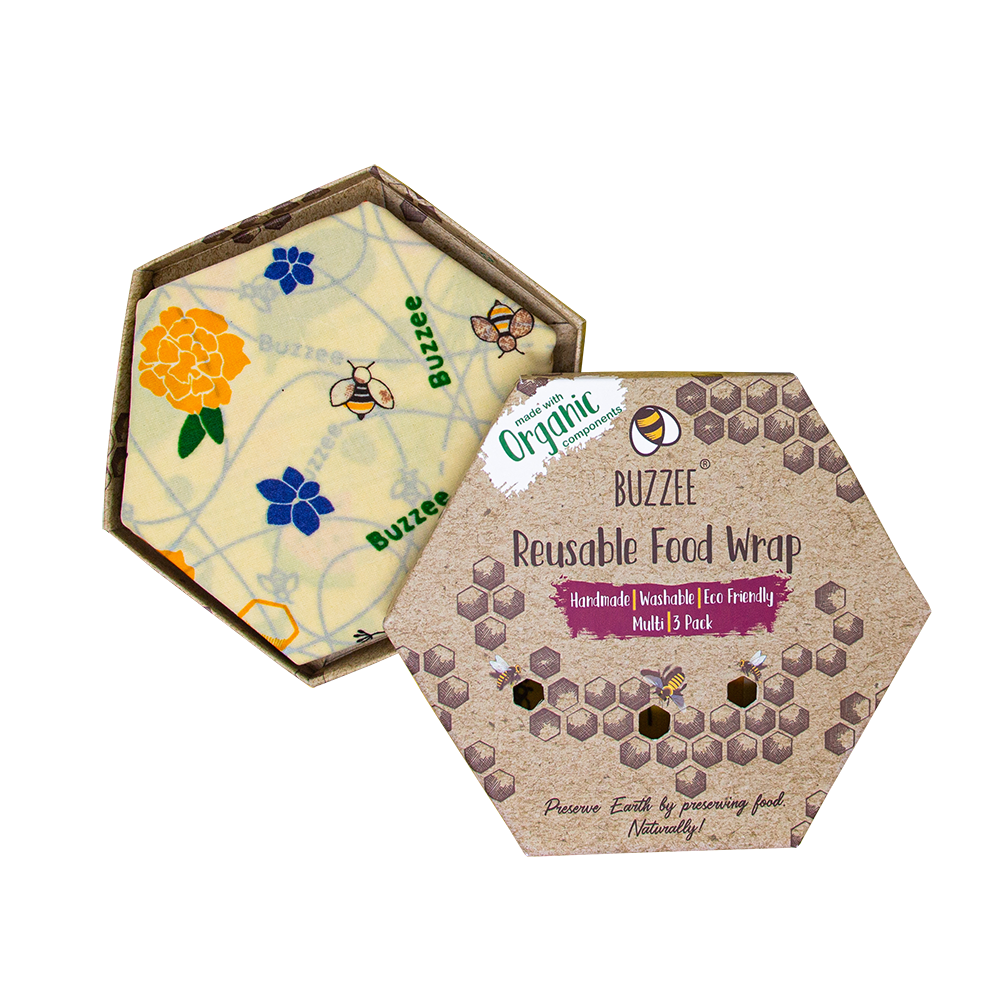 Buzzee Organic Beeswax Wraps Pack 3 - Asst. Designs