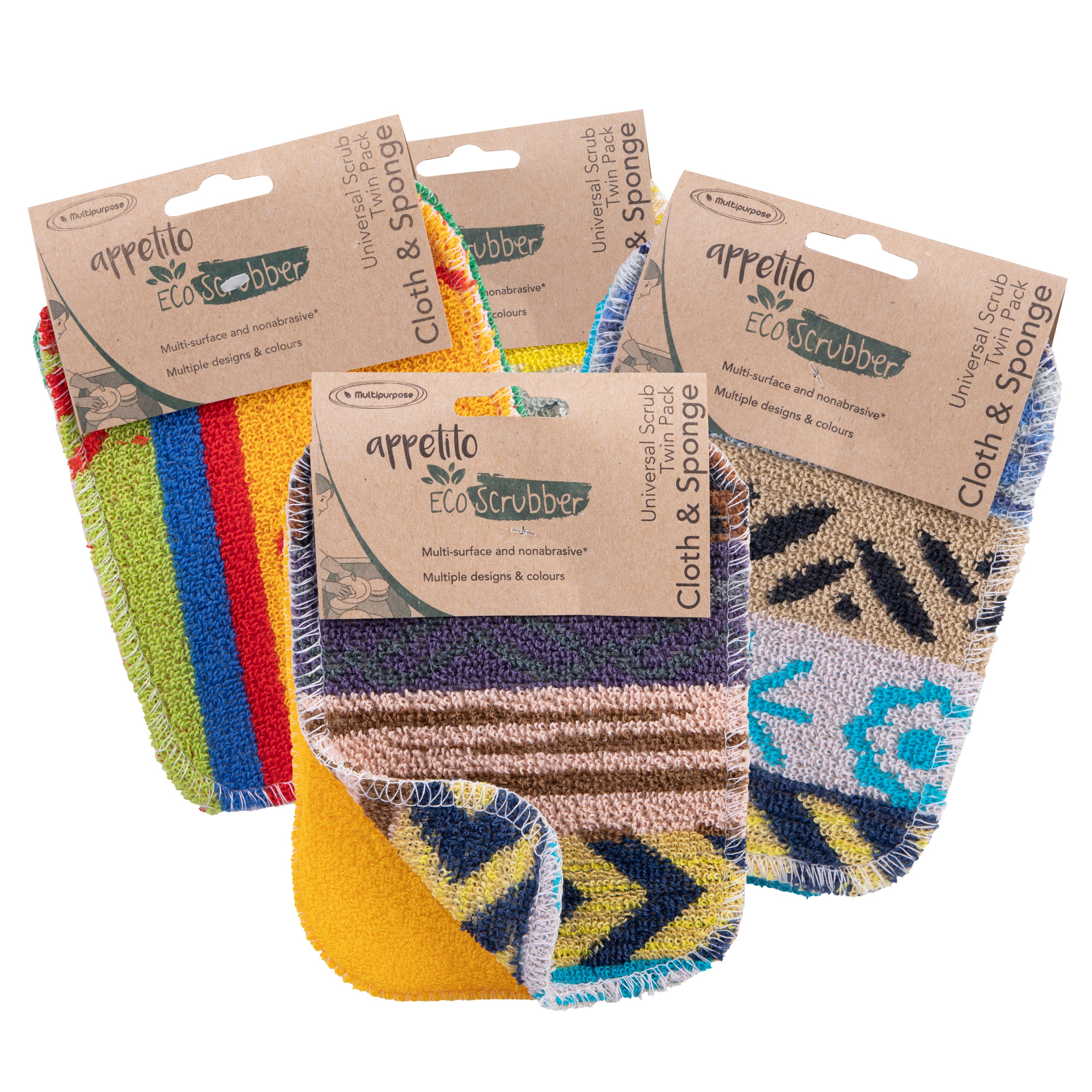 Appetito Universal Scrub Twin Pack Cloth & Sponge 12 x 16.5cm - Assorted