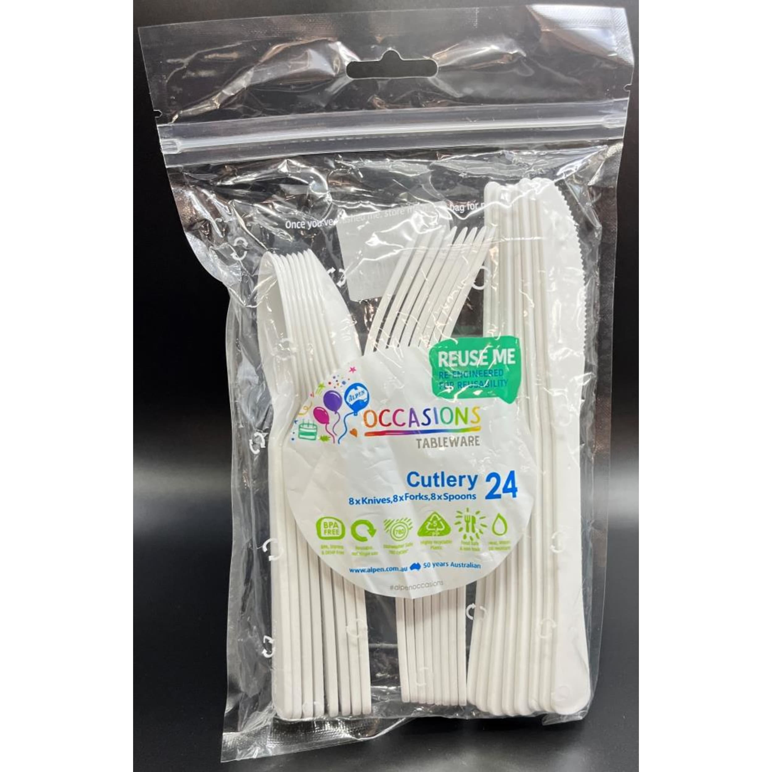 Occasions Cutlery White Assorted 8 Knife 8 Fork 8 Spoon (24 Pack)