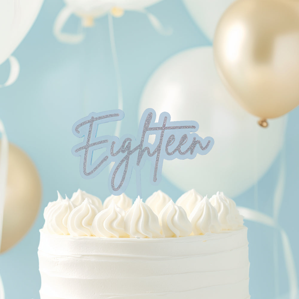 Cake & Candle Layered Cake Topper 18 Silver Light Blue