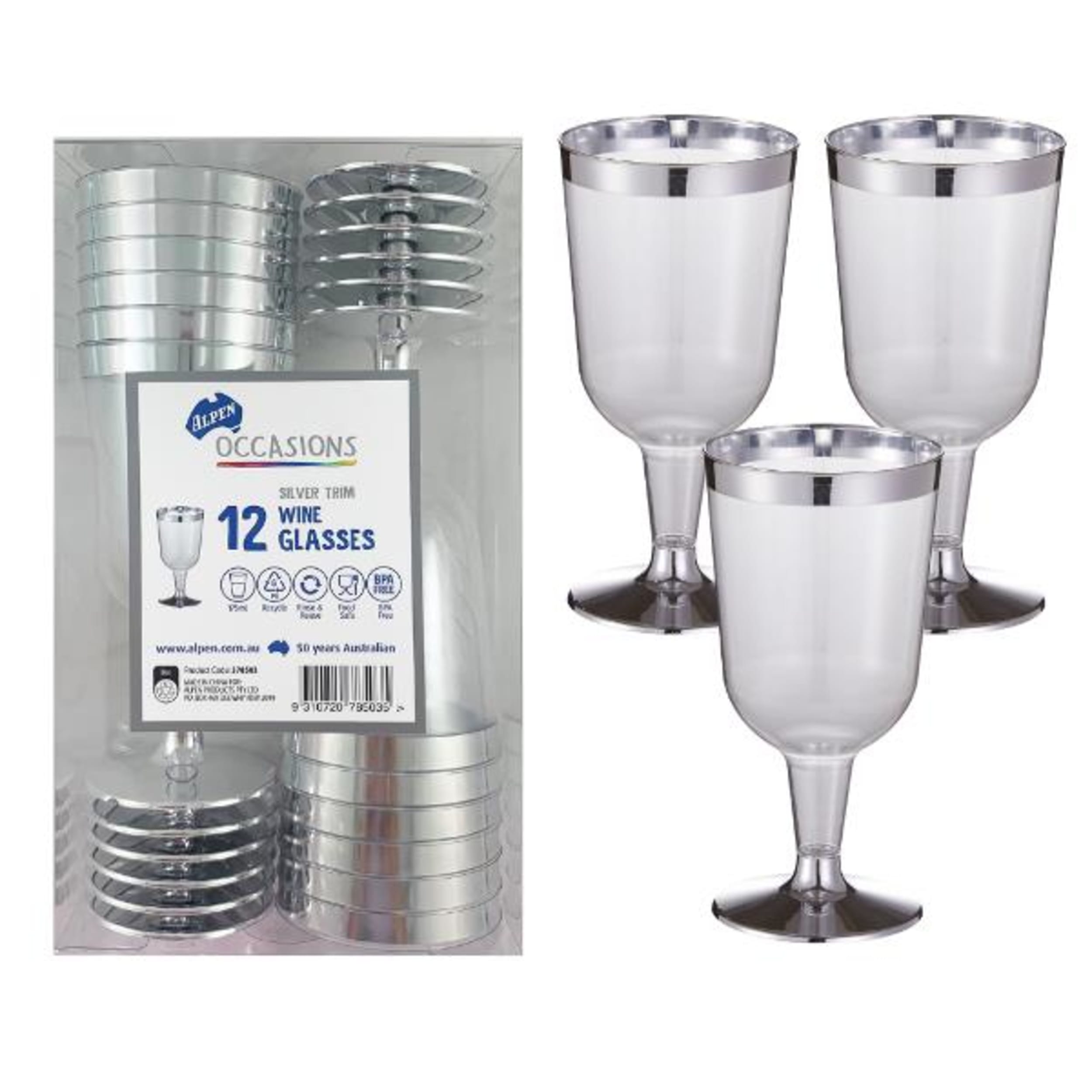 Occasions Silver Trim Plastic Wine Glass 175ml (12 Pack)