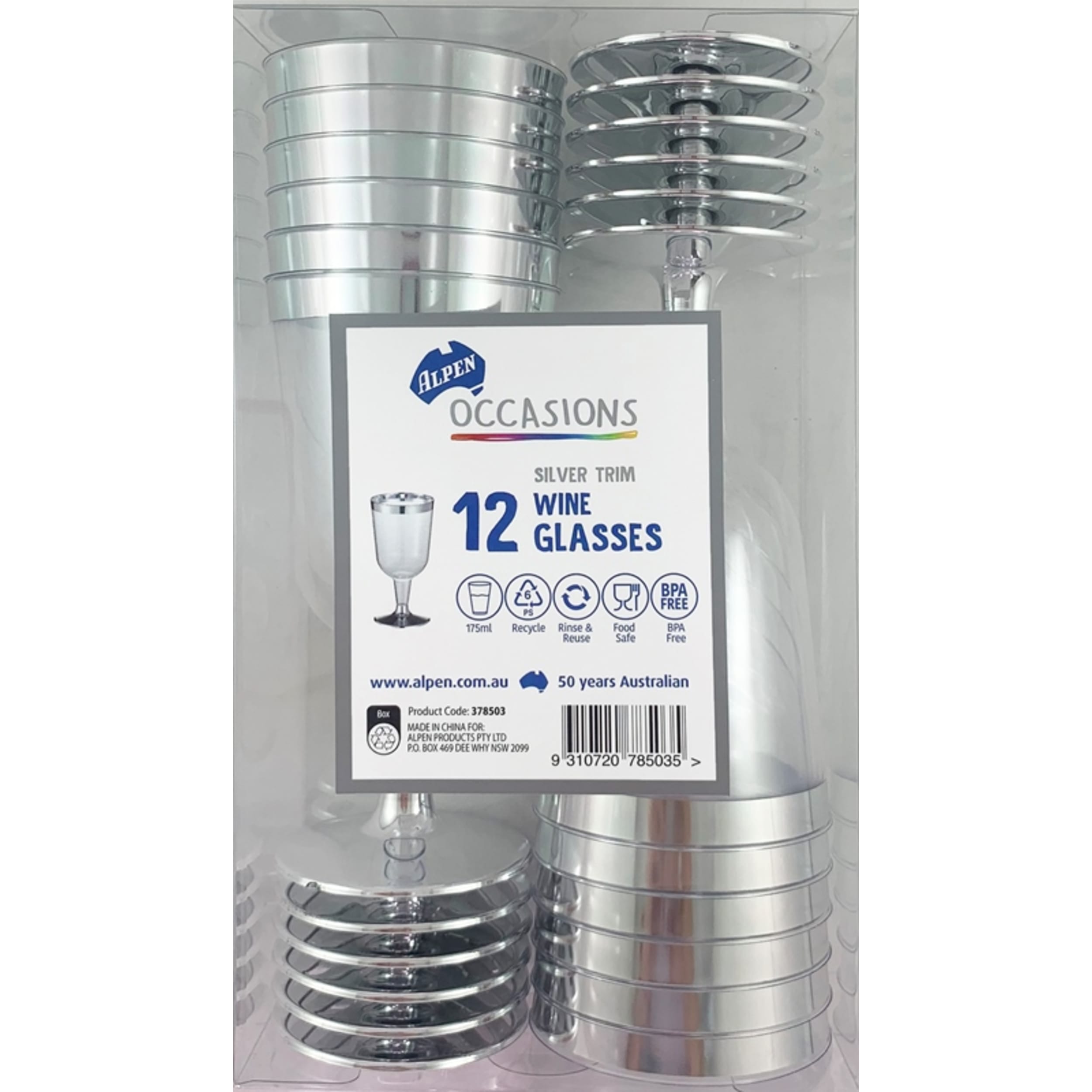 Occasions Silver Trim Plastic Wine Glass 175ml (12 Pack)