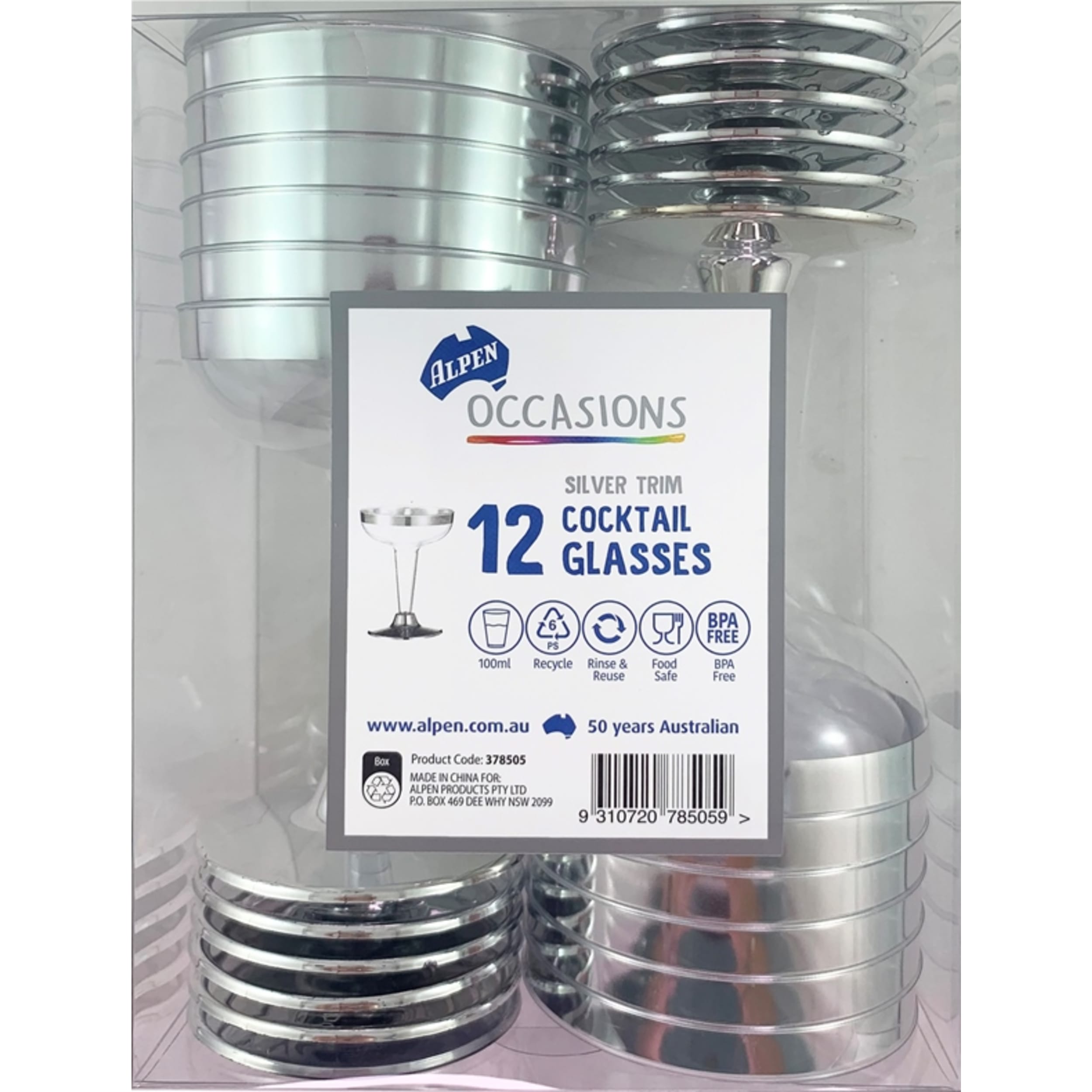 Occasions Silver Trim Plastic Cocktail Glass100ml (12 Pack)