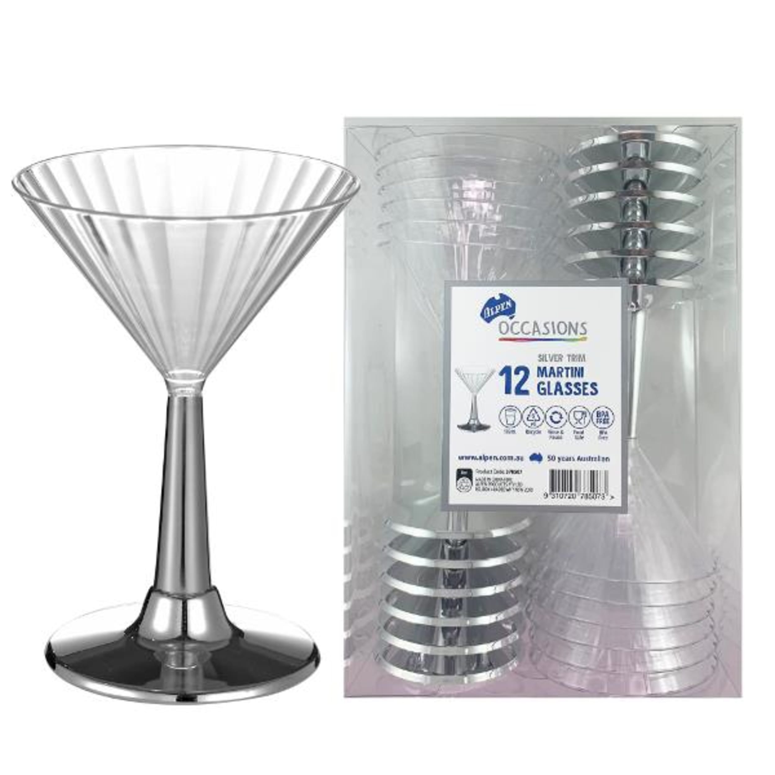 Occasions Silver Trim Plastic Martini Glass 175ml (12 Pack)