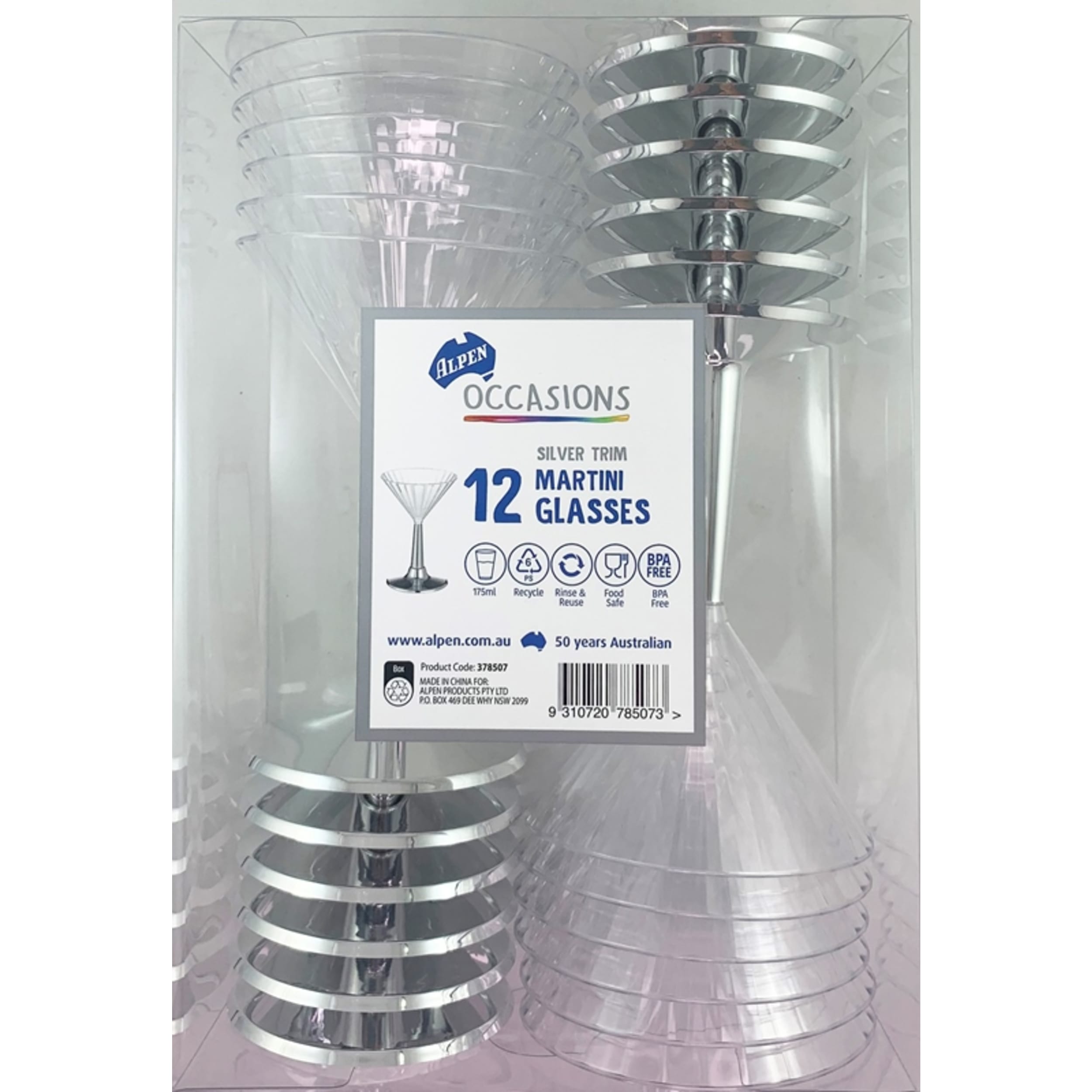 Occasions Silver Trim Plastic Martini Glass 175ml (12 Pack)
