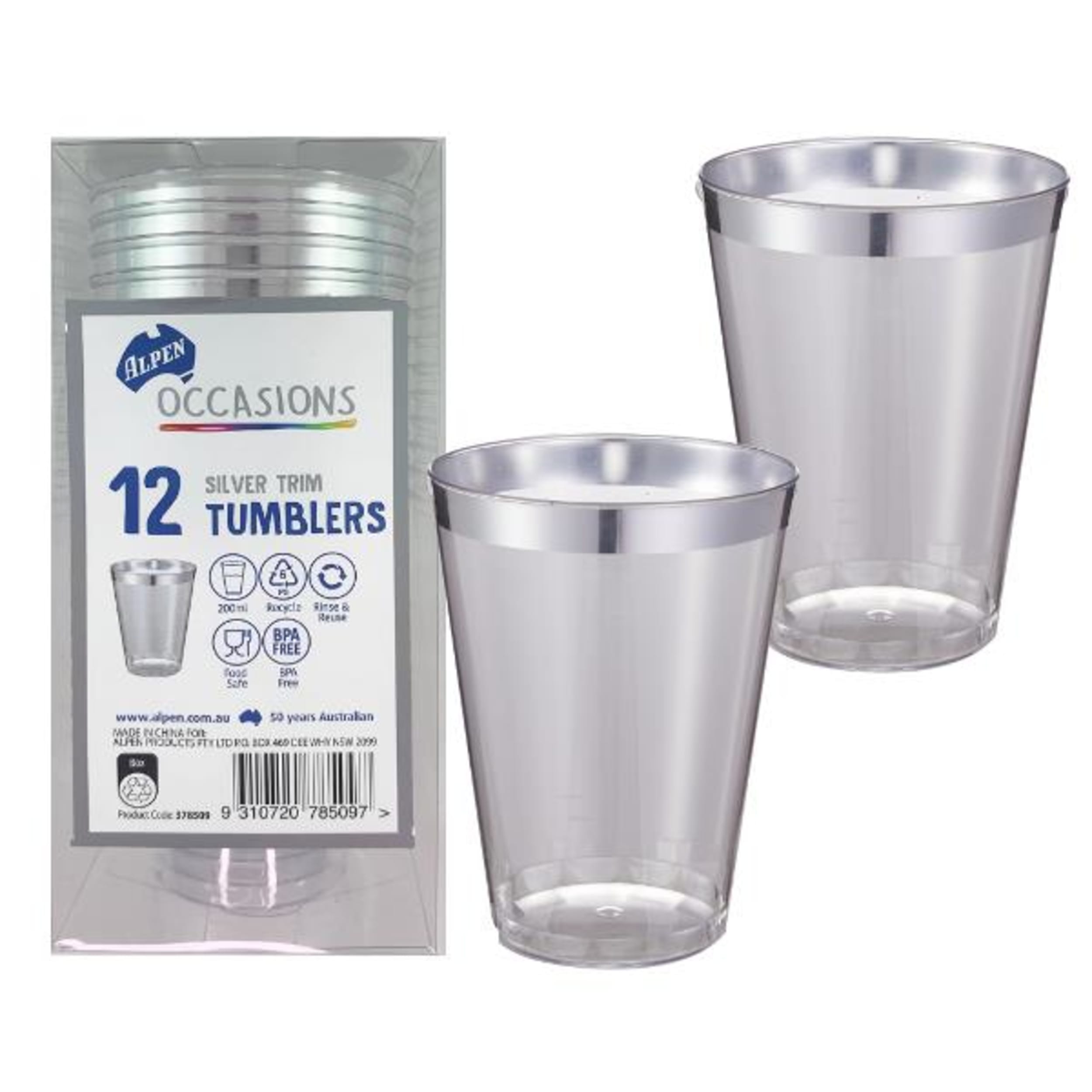 Occasions Silver Trim Plastic Tumbler 200ml (12 Pack)