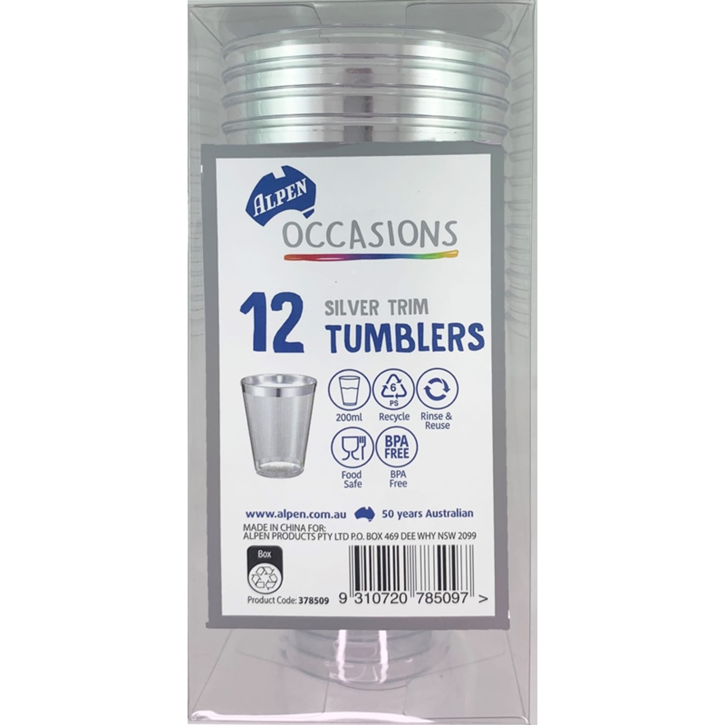 Occasions Silver Trim Plastic Tumbler 200ml (12 Pack)