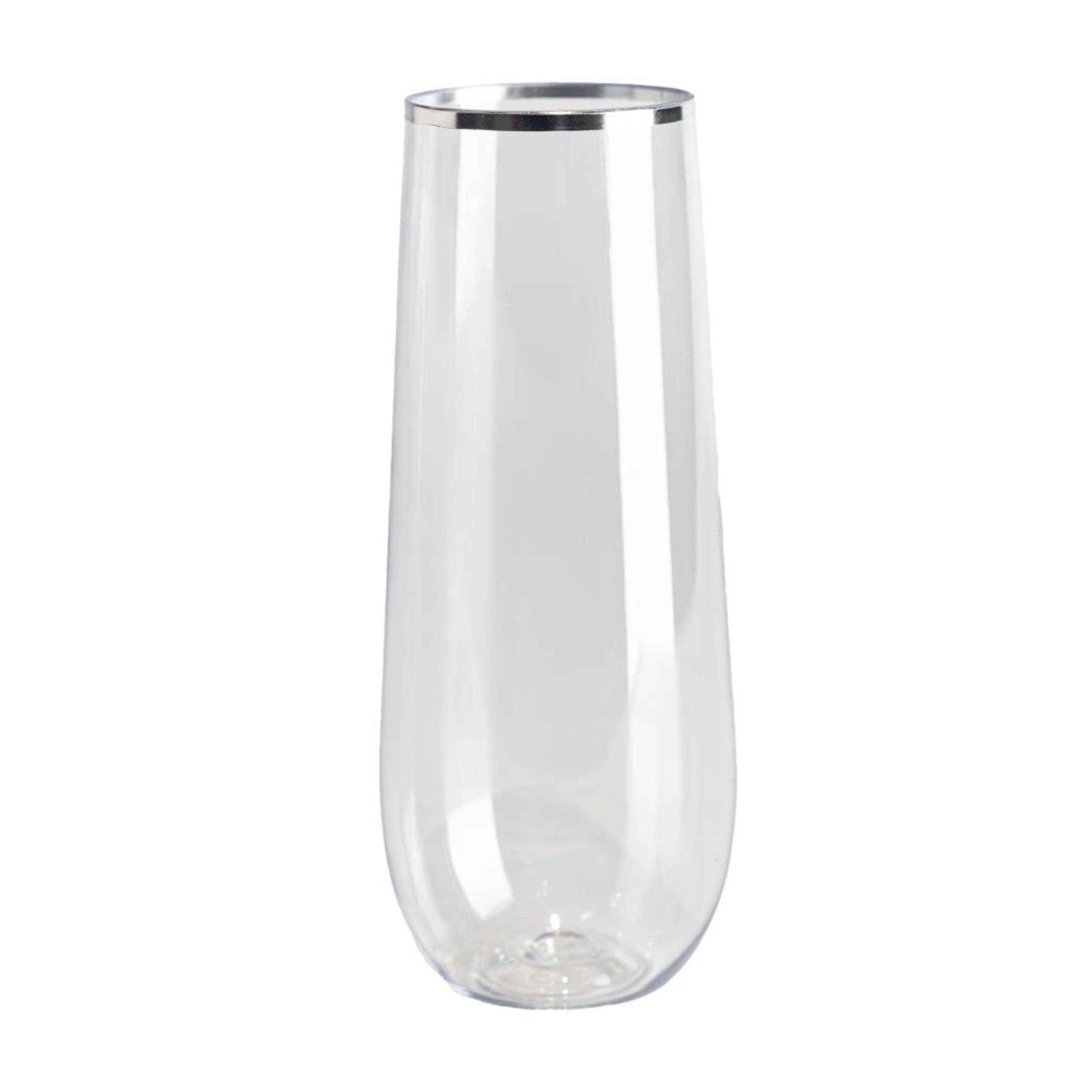 Occasions Silver Trim Plastic Stemless Champagne Glass 250ml (6 Pack)