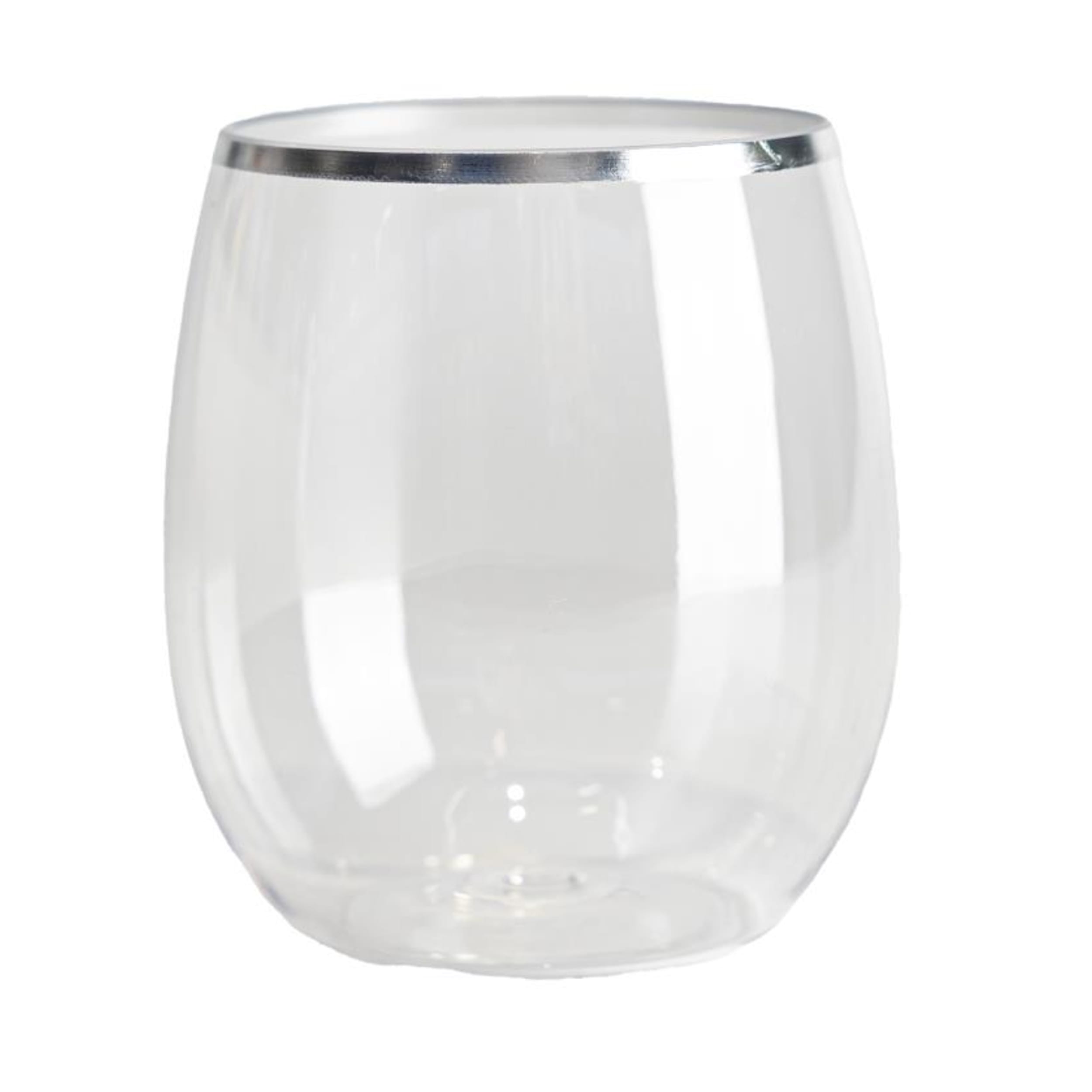 Occasions Silver Trim Plastic Stemless Wine Glass 350ml (6 Pack)