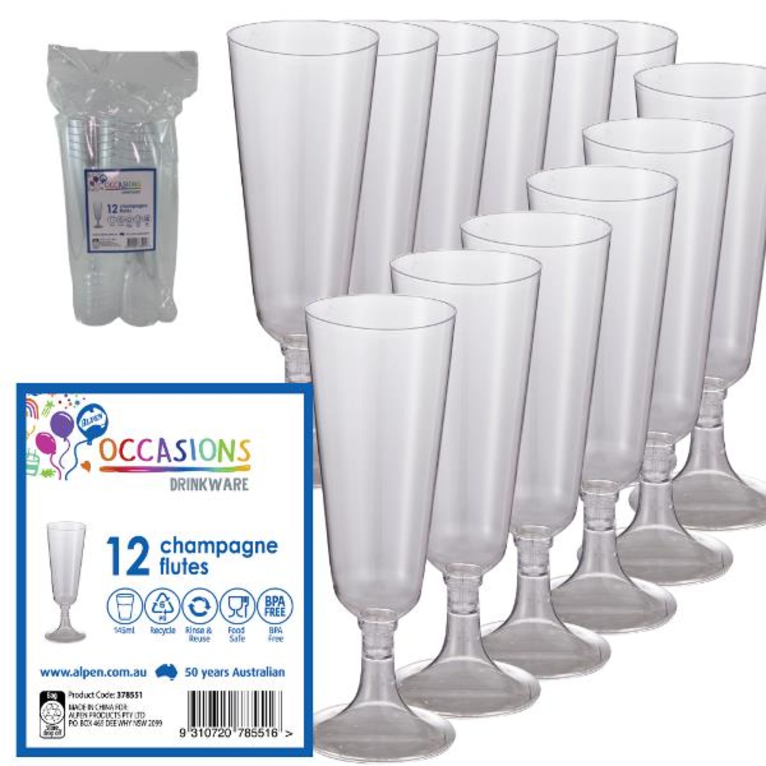 Occasions Clear Plastic Champagne Flute 145ml (12 Pack)