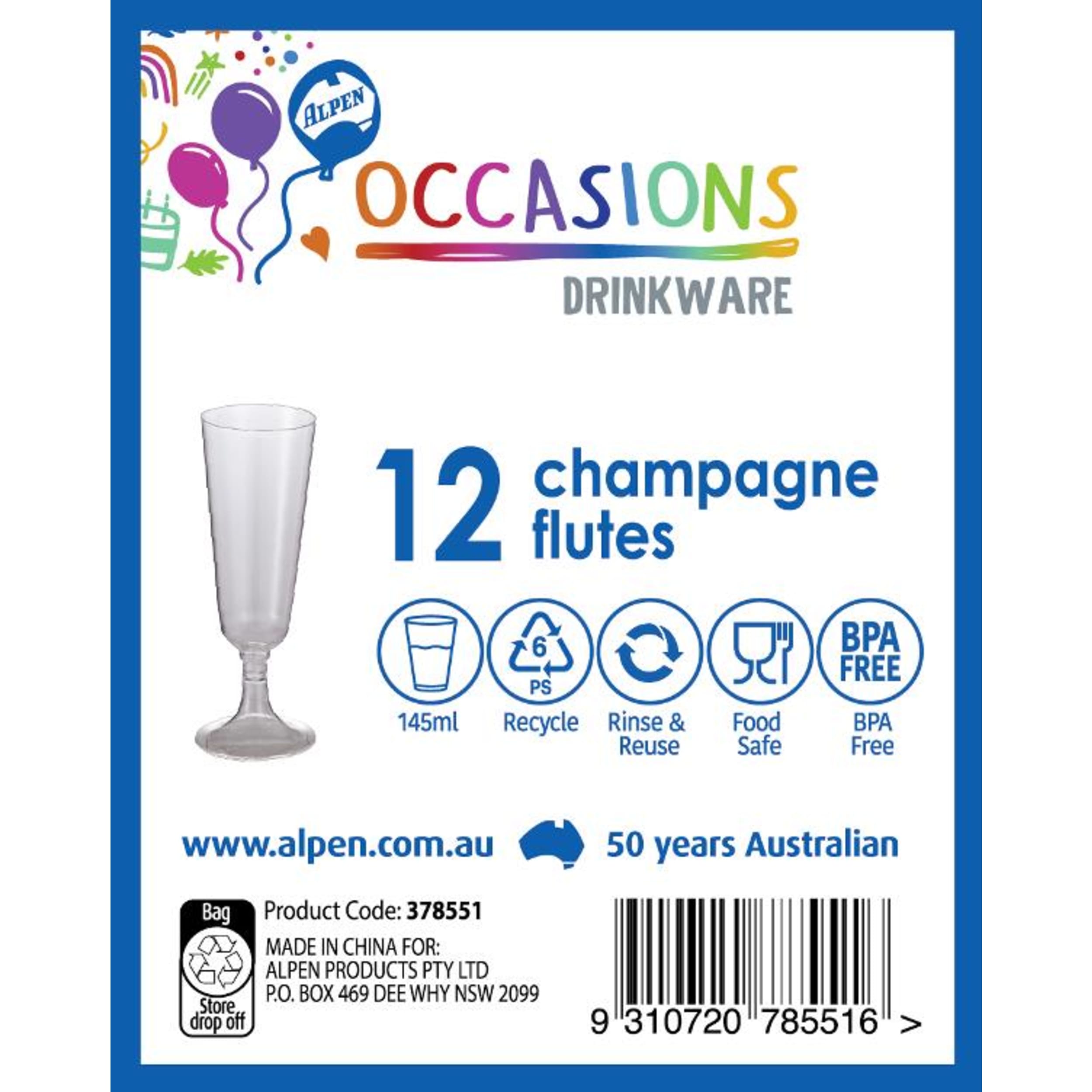 Occasions Clear Plastic Champagne Flute 145ml (12 Pack)