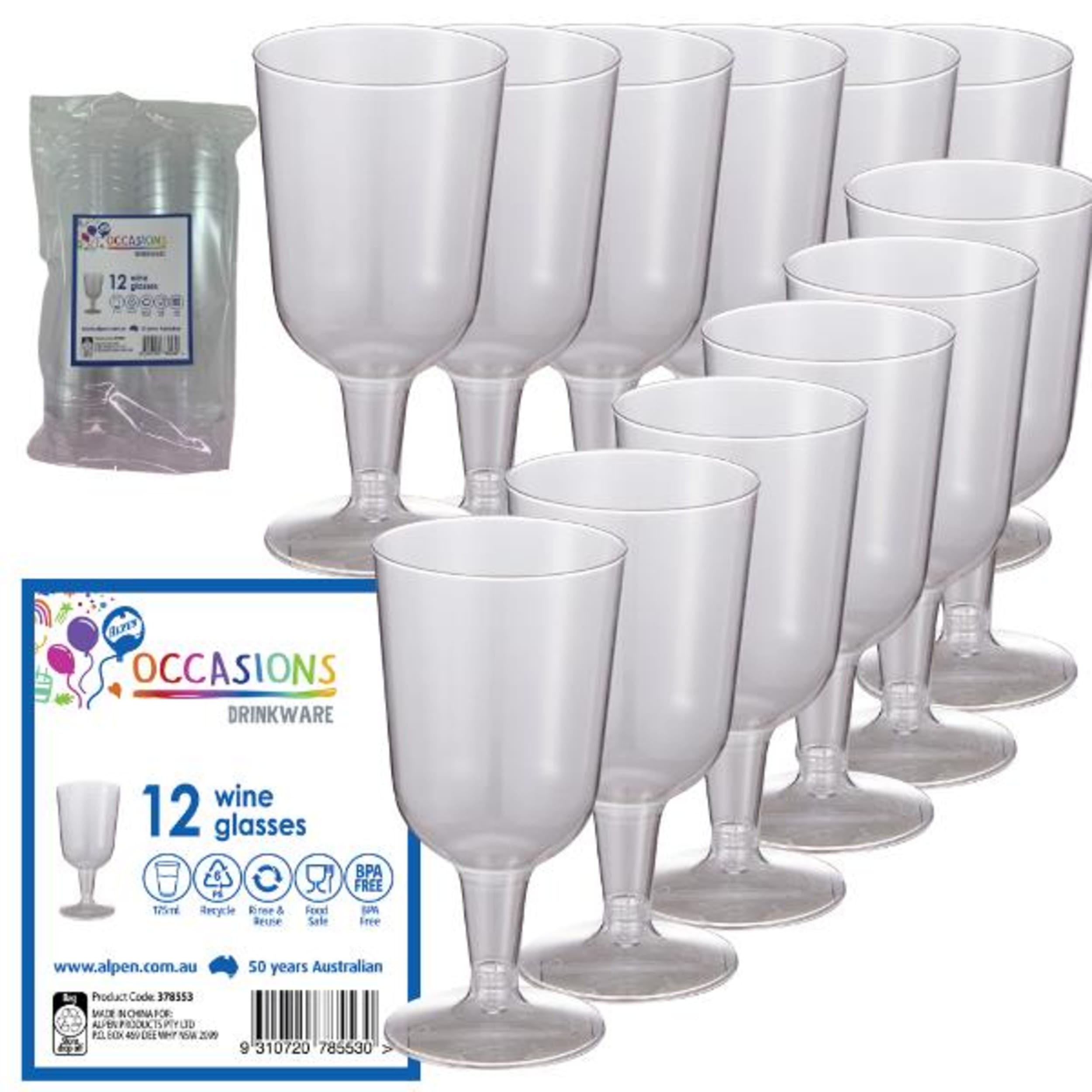 Occasions Clear Plastic Wine Glass 175ml (12 Pack)