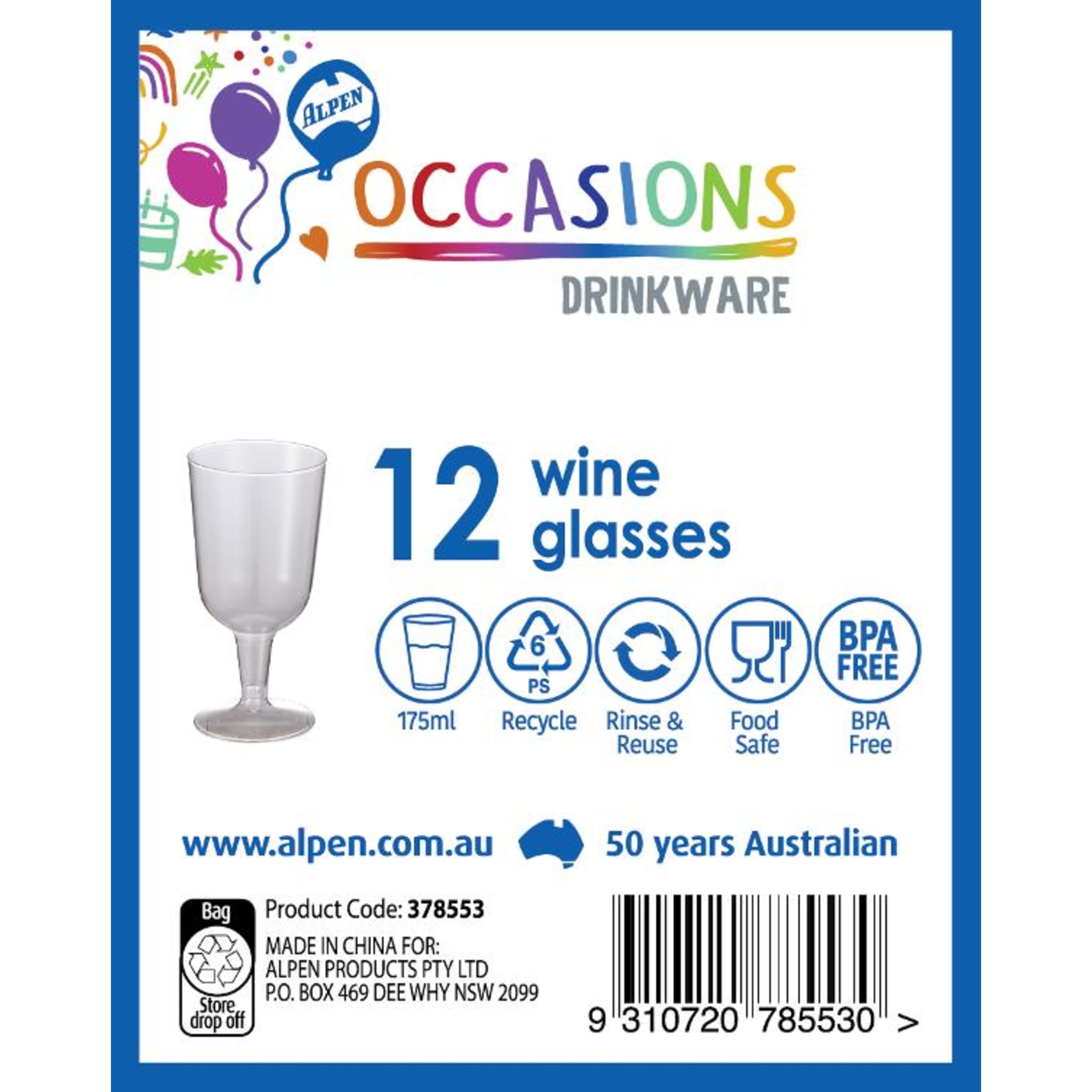 Occasions Clear Plastic Wine Glass 175ml (12 Pack)