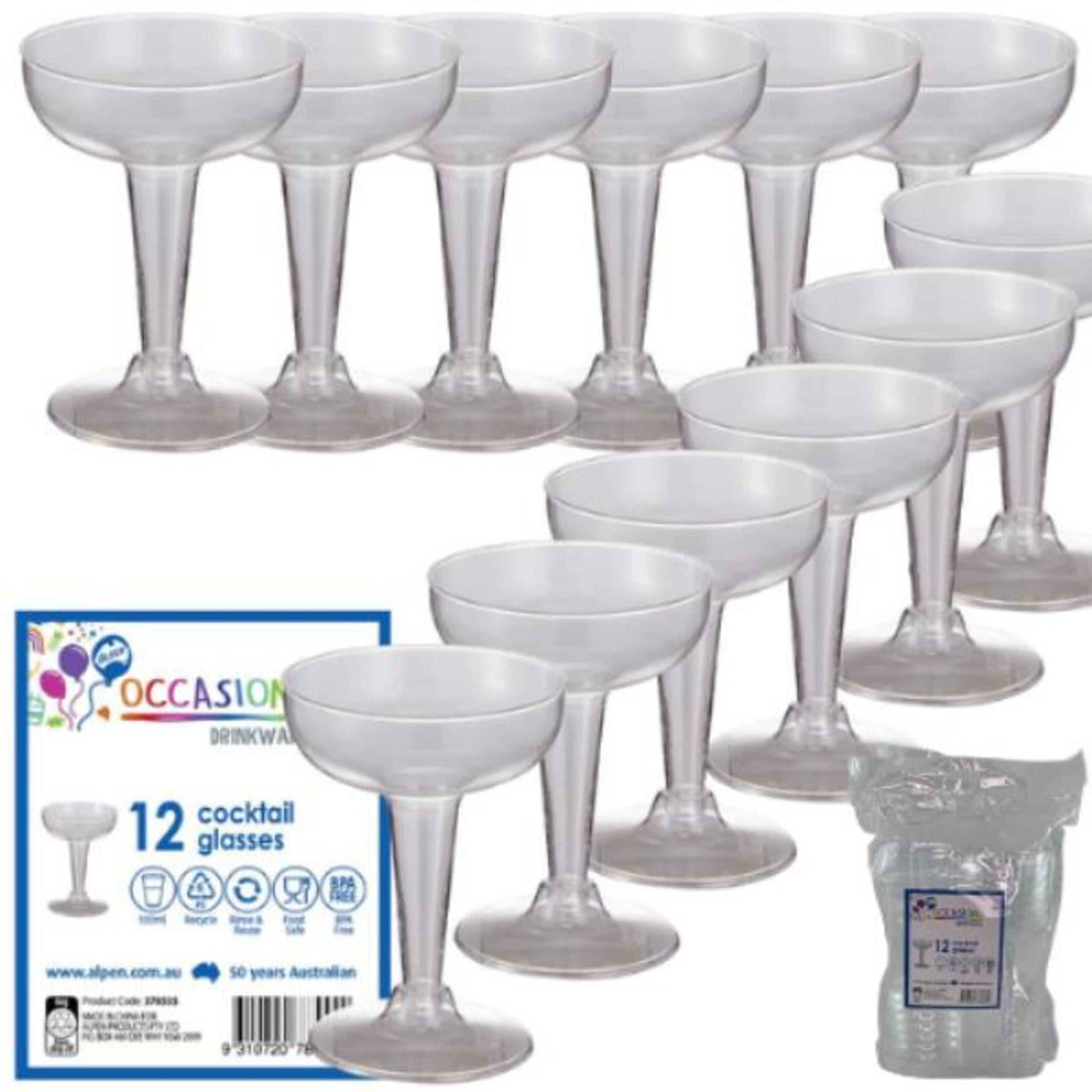 Occasions Clear Plastic Cocktail Glass 100ml (12 Pack)