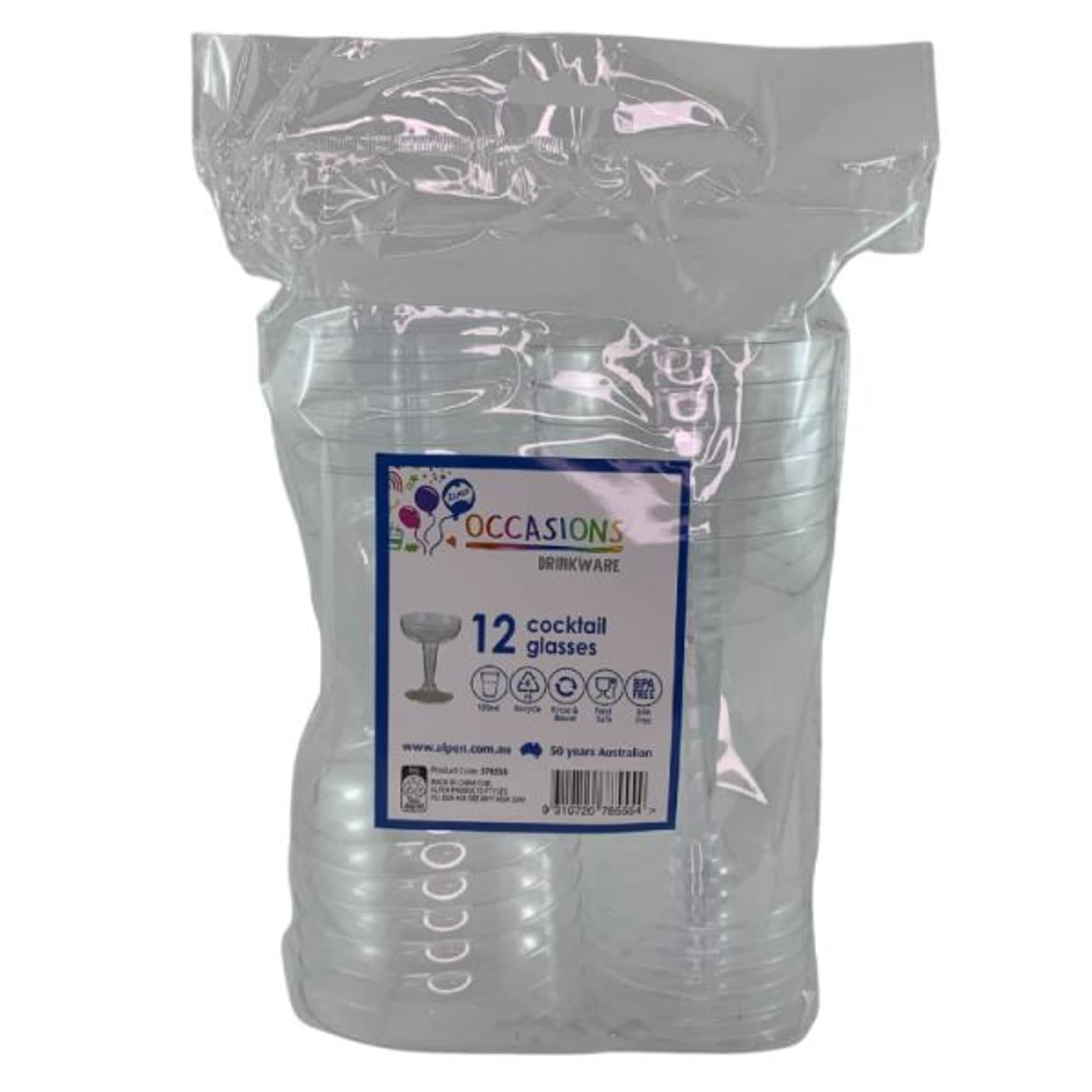 Occasions Clear Plastic Cocktail Glass 100ml (12 Pack)