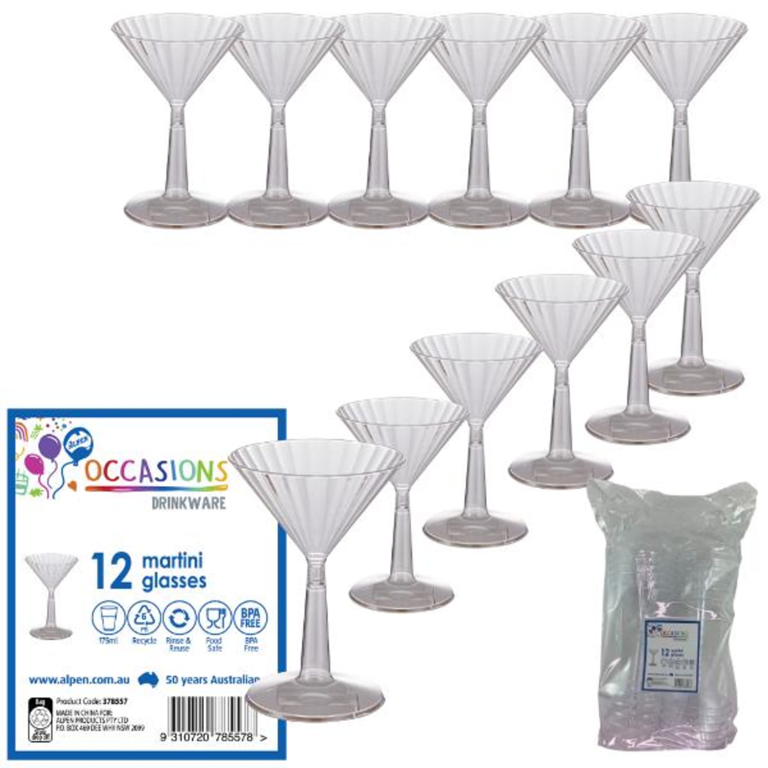 Occasions Clear Plastic Martini Glass 175ml (12 Pack)