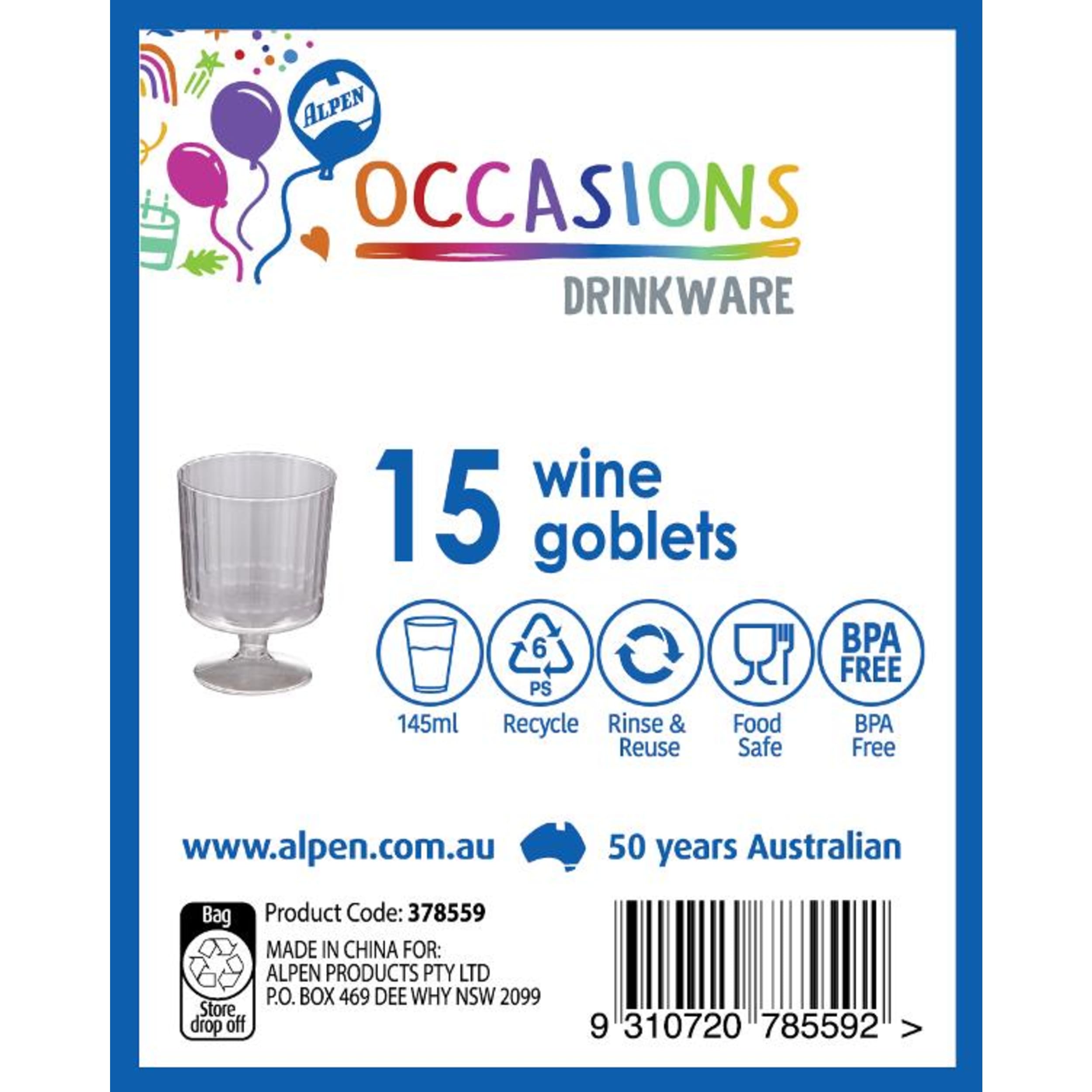 Occasions Clear Plastic Wine Goblet 145ml (15 Pack)