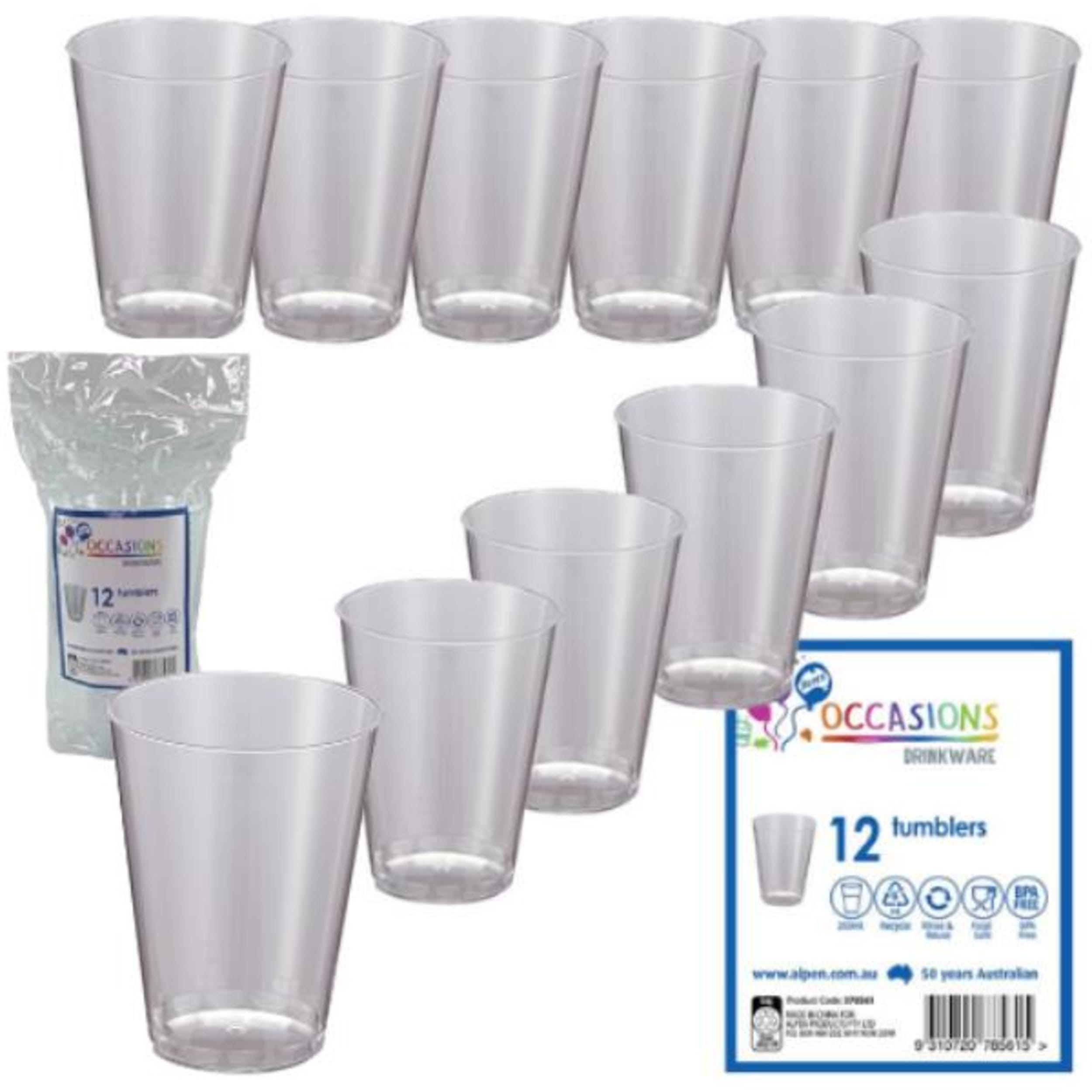 Occasions Clear Plastic Tumbler 200ml (12 Pack)