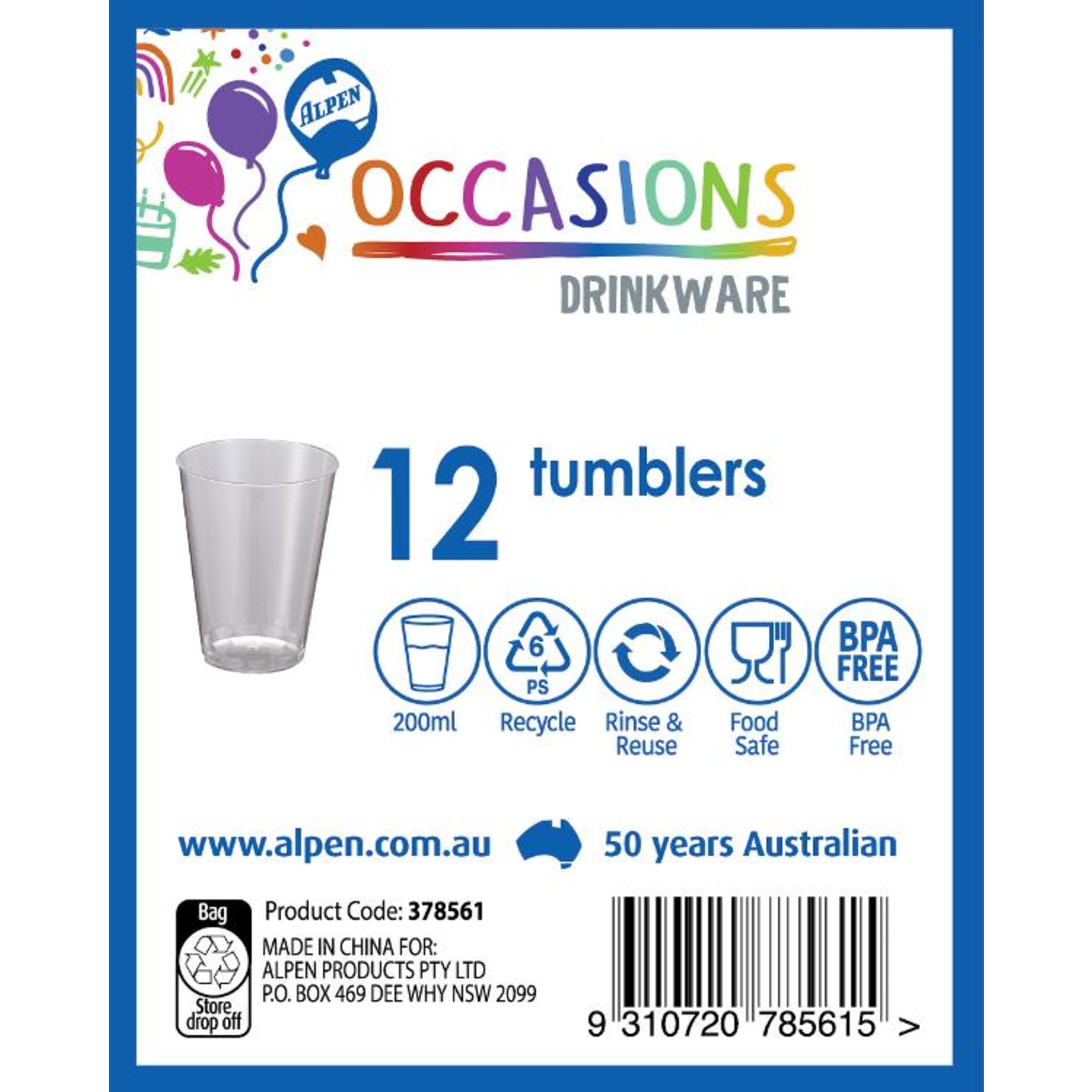 Occasions Clear Plastic Tumbler 200ml (12 Pack)