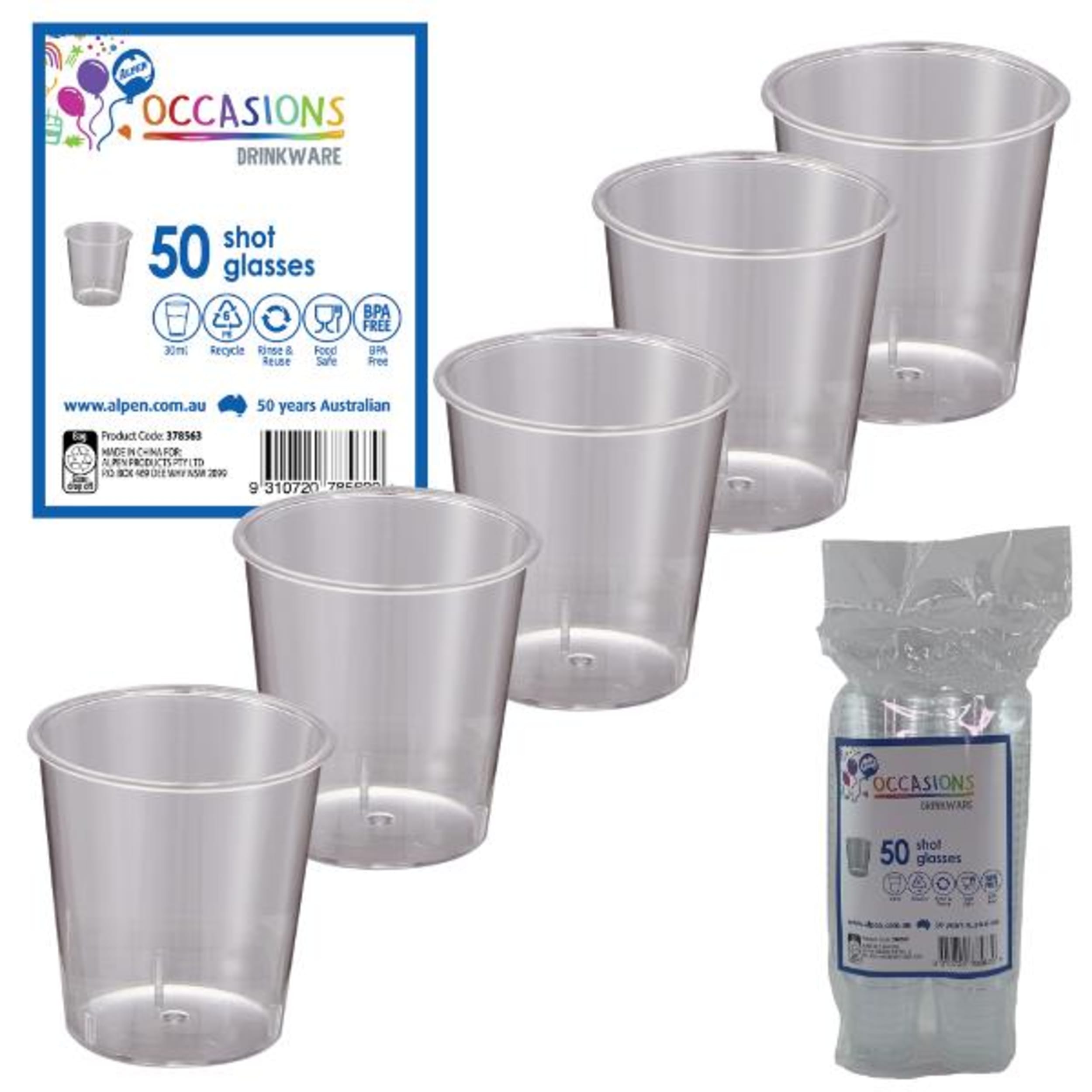 Occasions Clear Plastic Shot Glass 30ml (50 Pack)