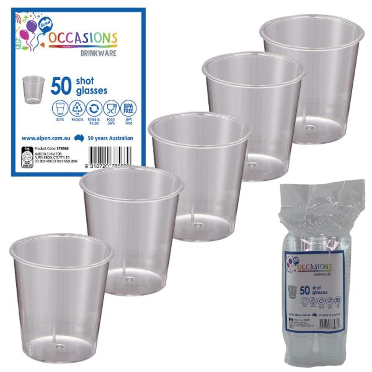 Occasions Clear Plastic Shot Glass 30ml (50 Pack)