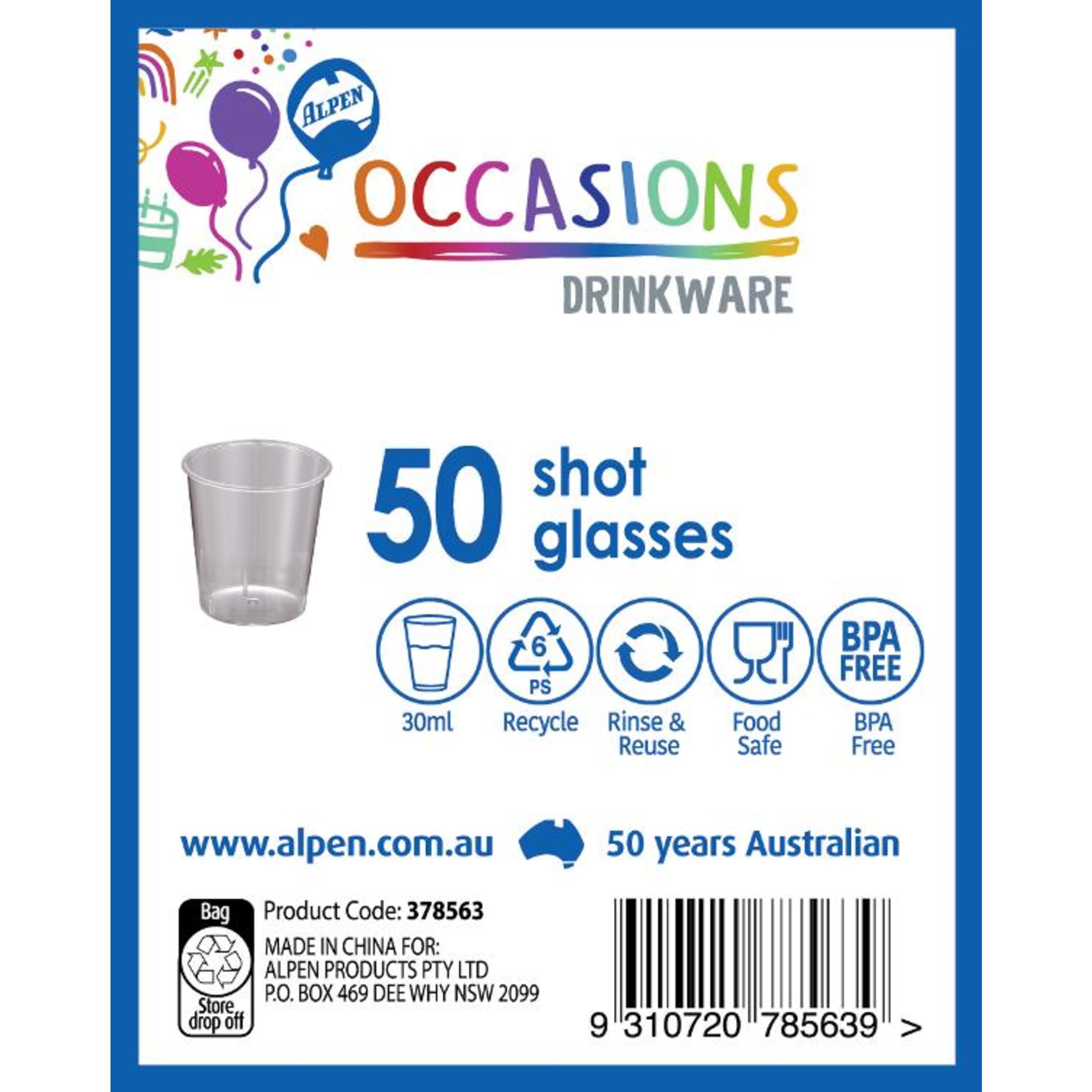 Occasions Clear Plastic Shot Glass 30ml (50 Pack)
