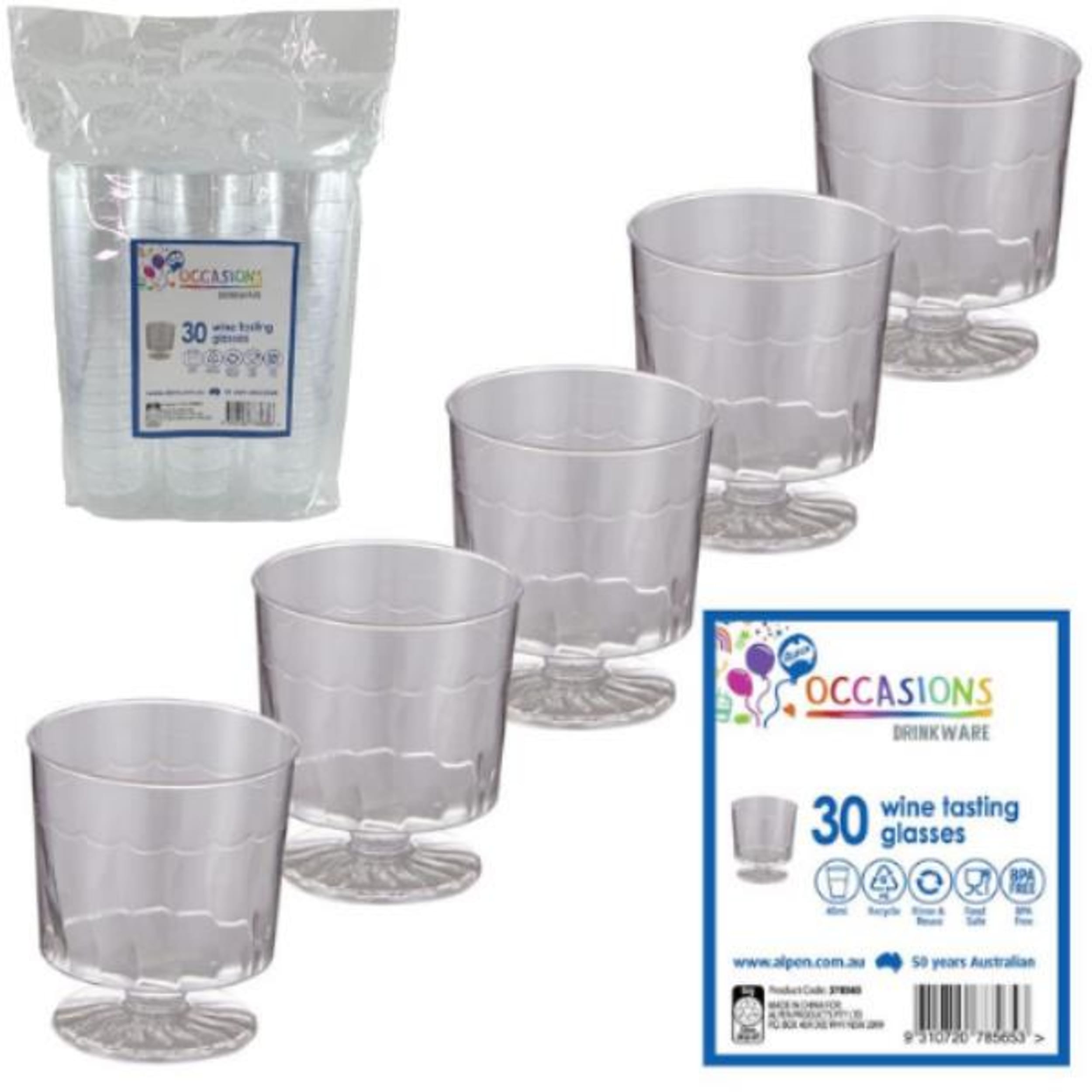 Occasions Clear Plastic Wine Tasting Glass 45ml (30 Pack)