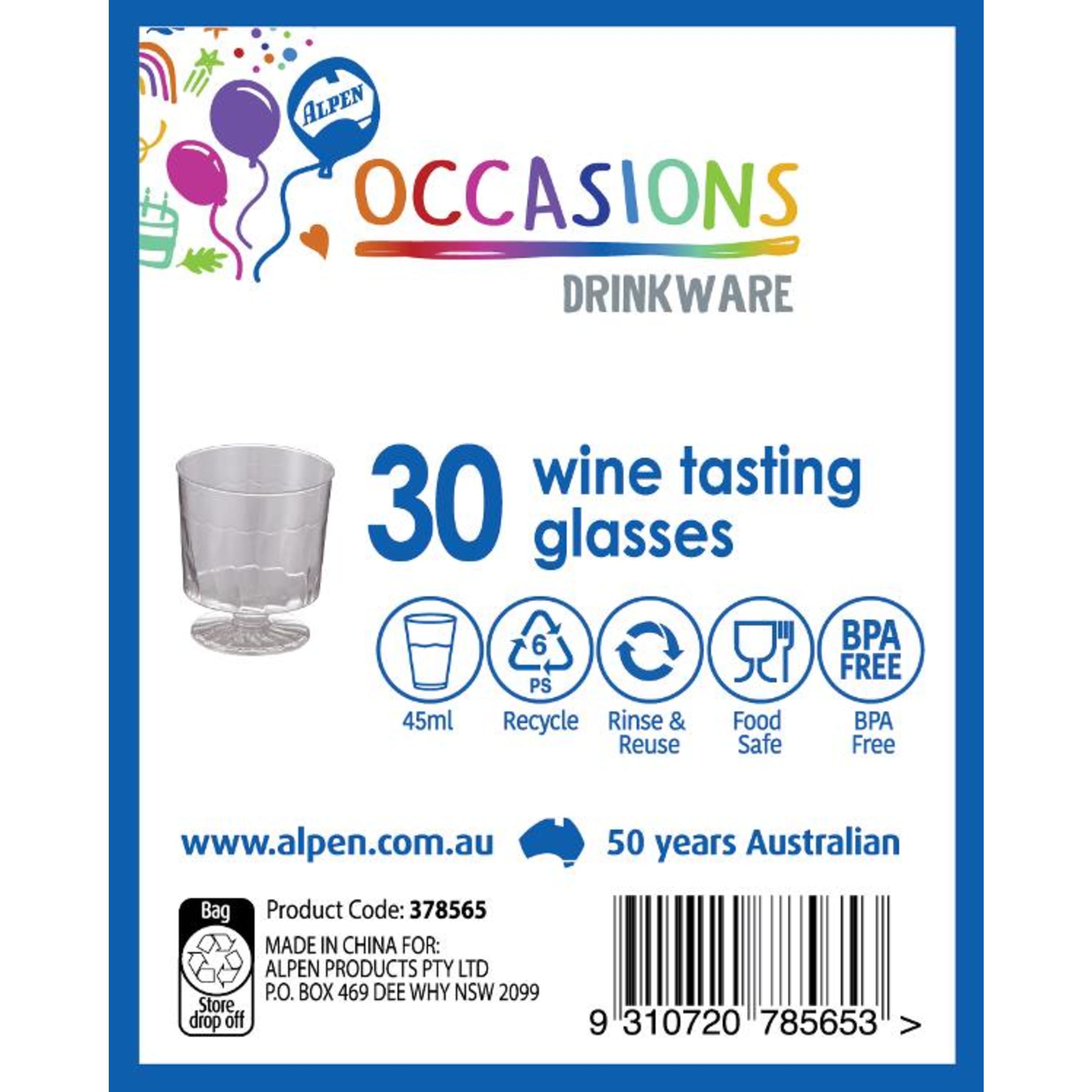 Occasions Clear Plastic Wine Tasting Glass 45ml (30 Pack)