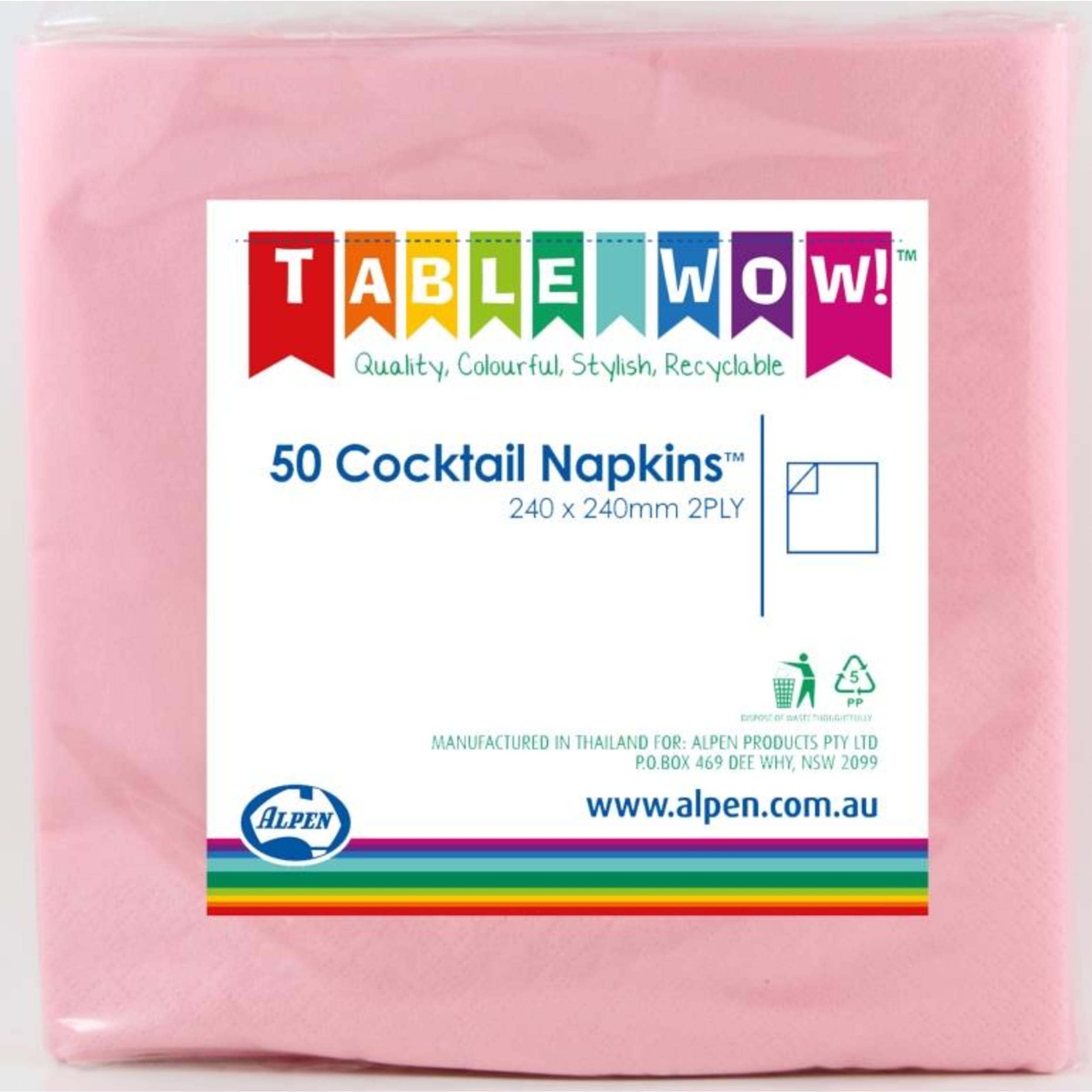 TableWow! Light Pink Cocktail Napkin 25x25cm 2ply (50 Pack)
