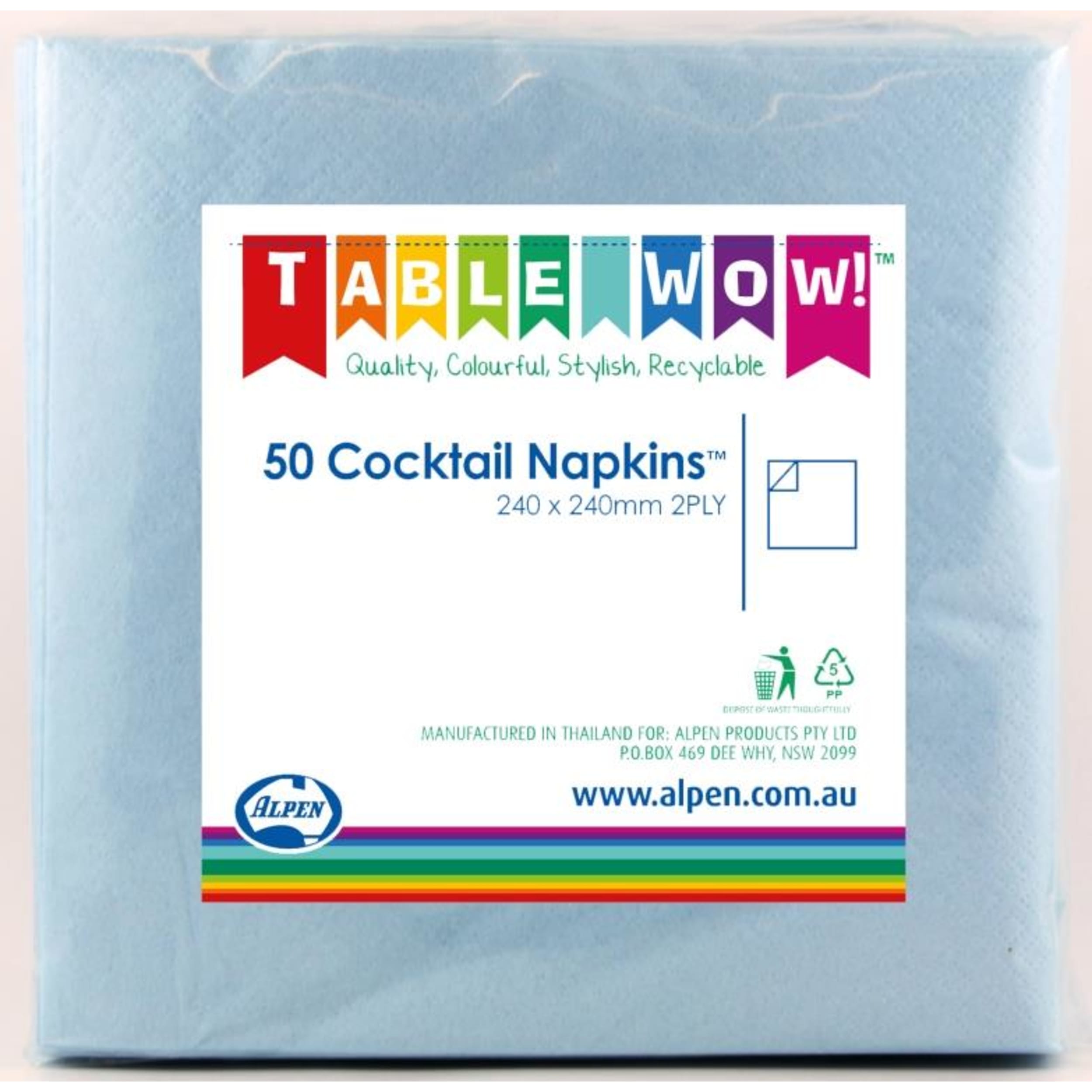 TableWow! Light Blue Cocktail Napkin 25x25cm 2ply (50 Pack)