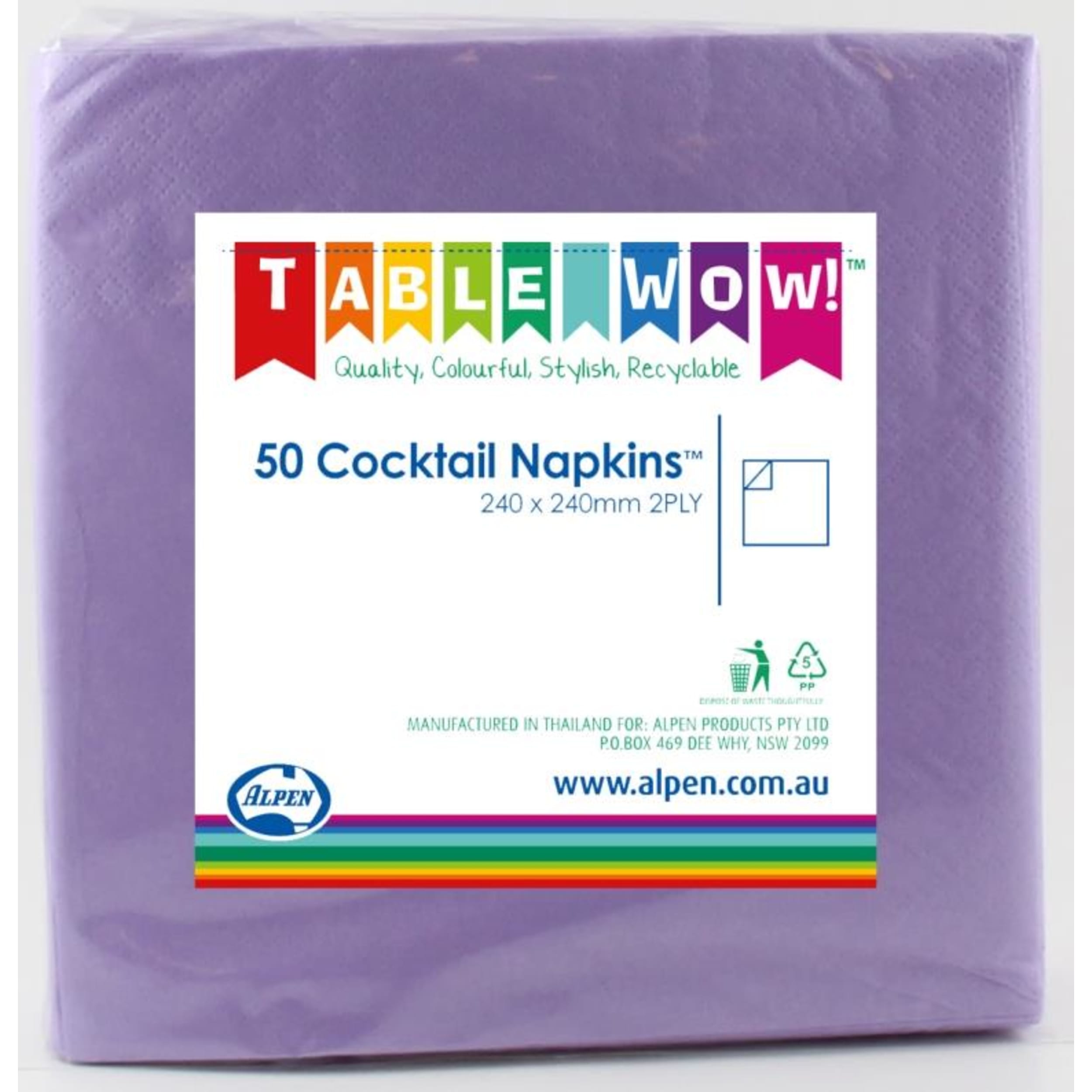 TableWow! Lavender Cocktail Napkin 25x25cm 2ply (50 Pack)