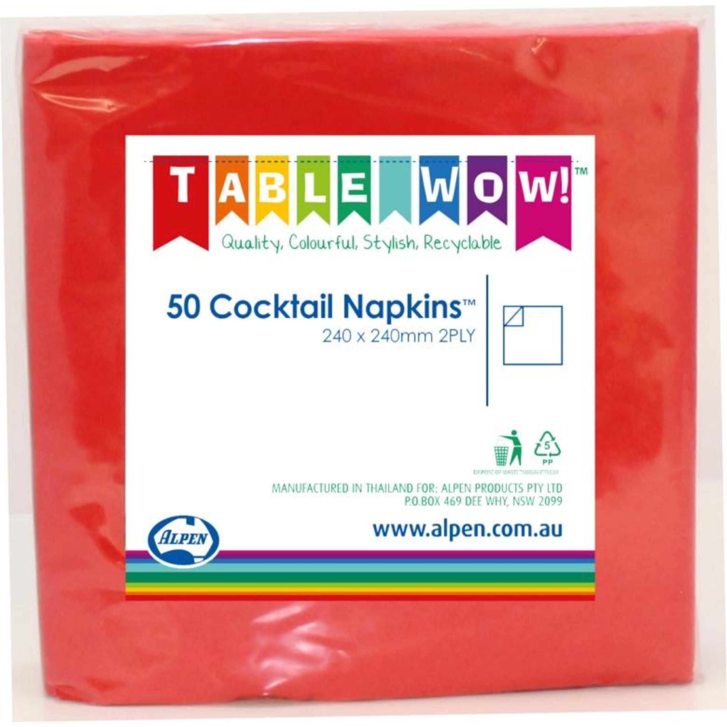 TableWow! Red Cocktail Napkin 25x25cm 2ply (50 Pack)