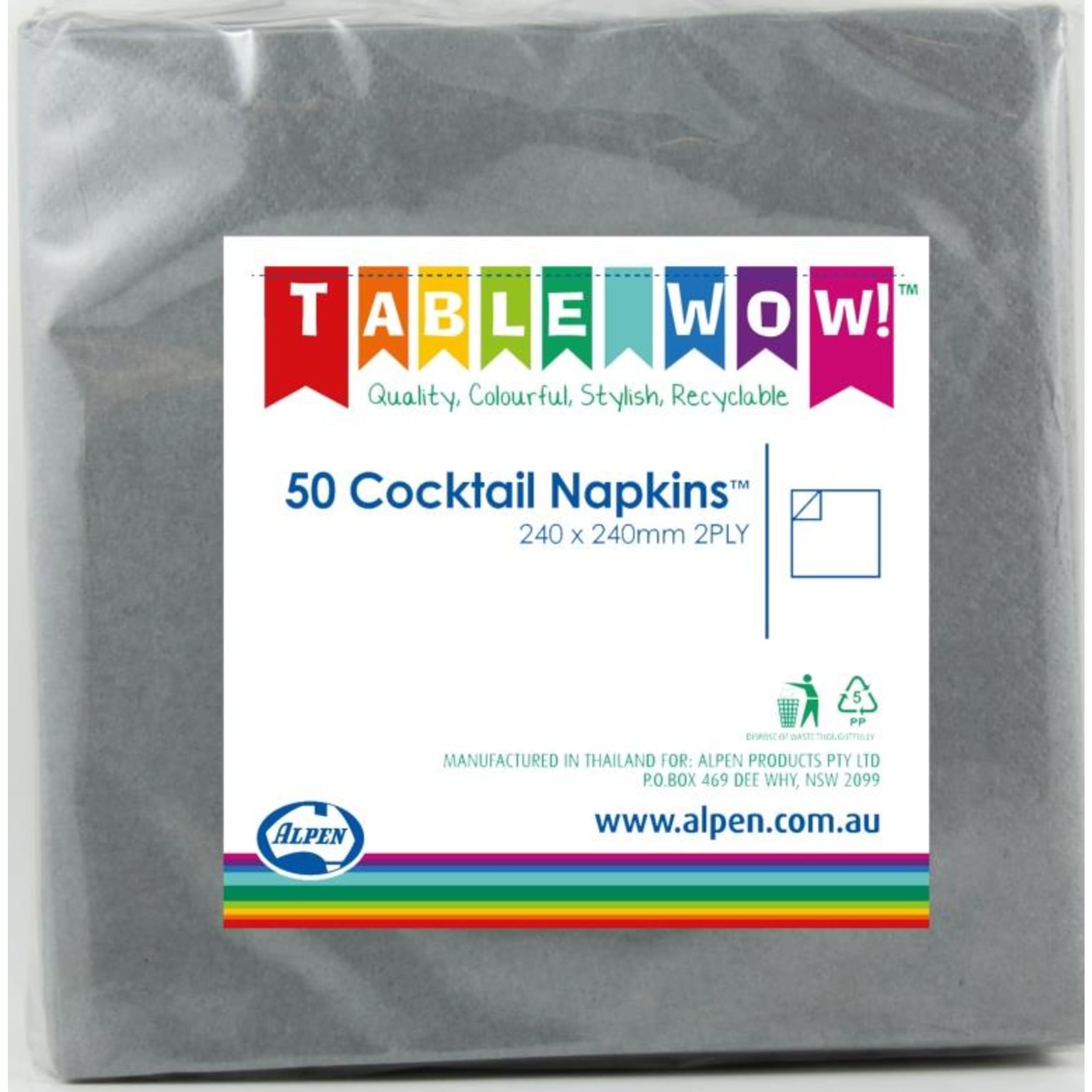 TableWow! Silver Cocktail Napkin 25x25cm 2ply (50 Pack)