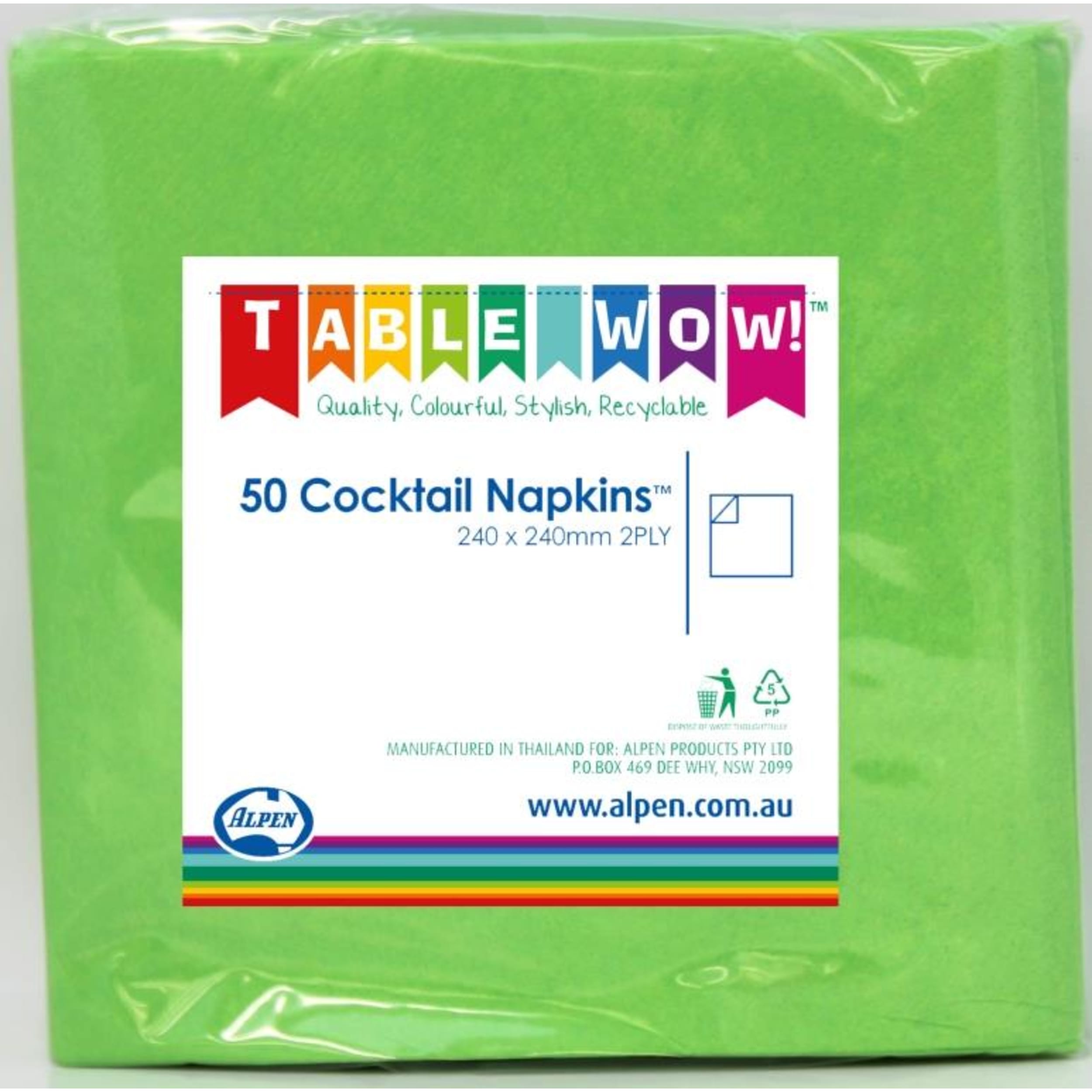 TableWow! Lime Cocktail Napkin 25x25cm 2ply (50 Pack)