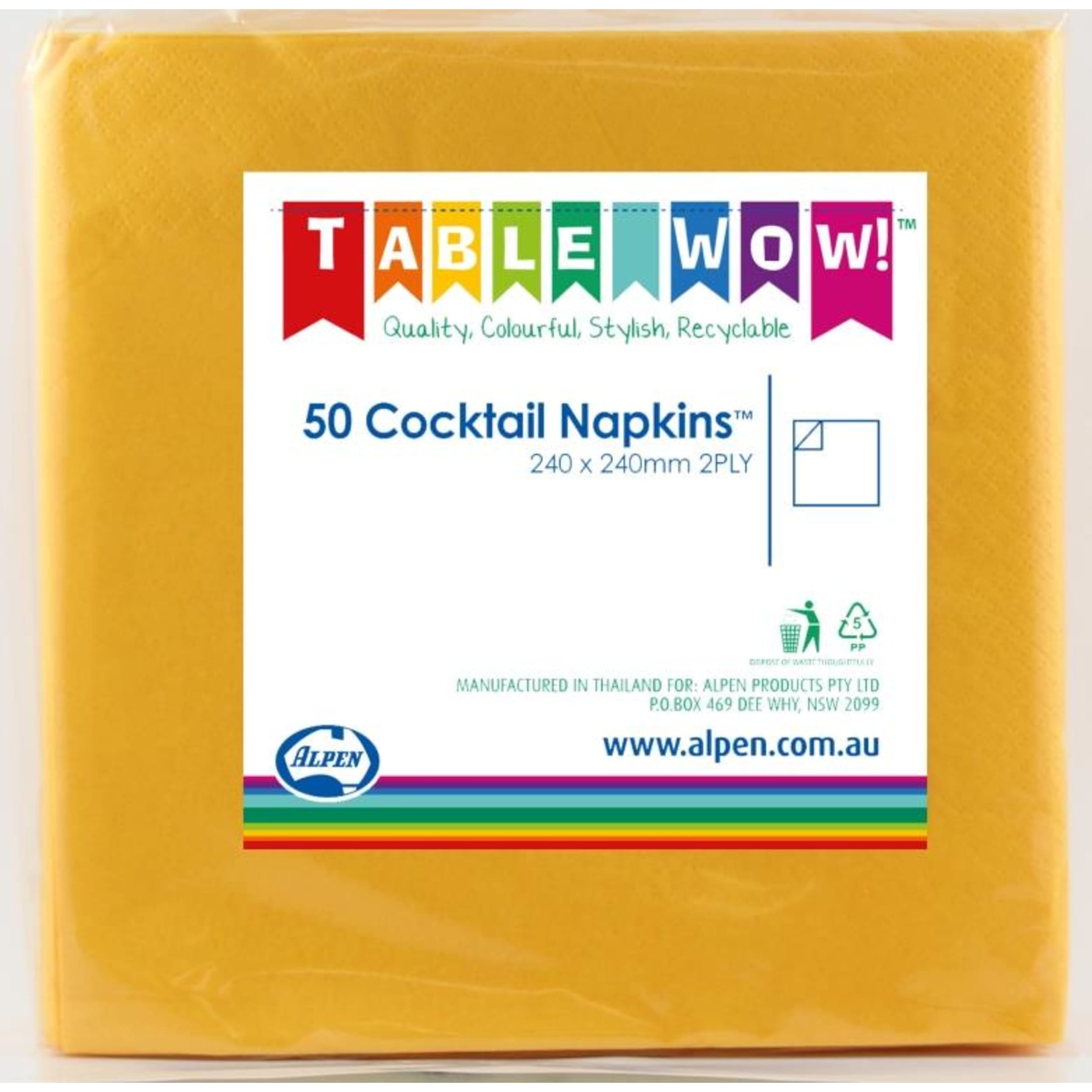 TableWow! Yellow Cocktail Napkin 25x25cm 2ply (50 Pack)