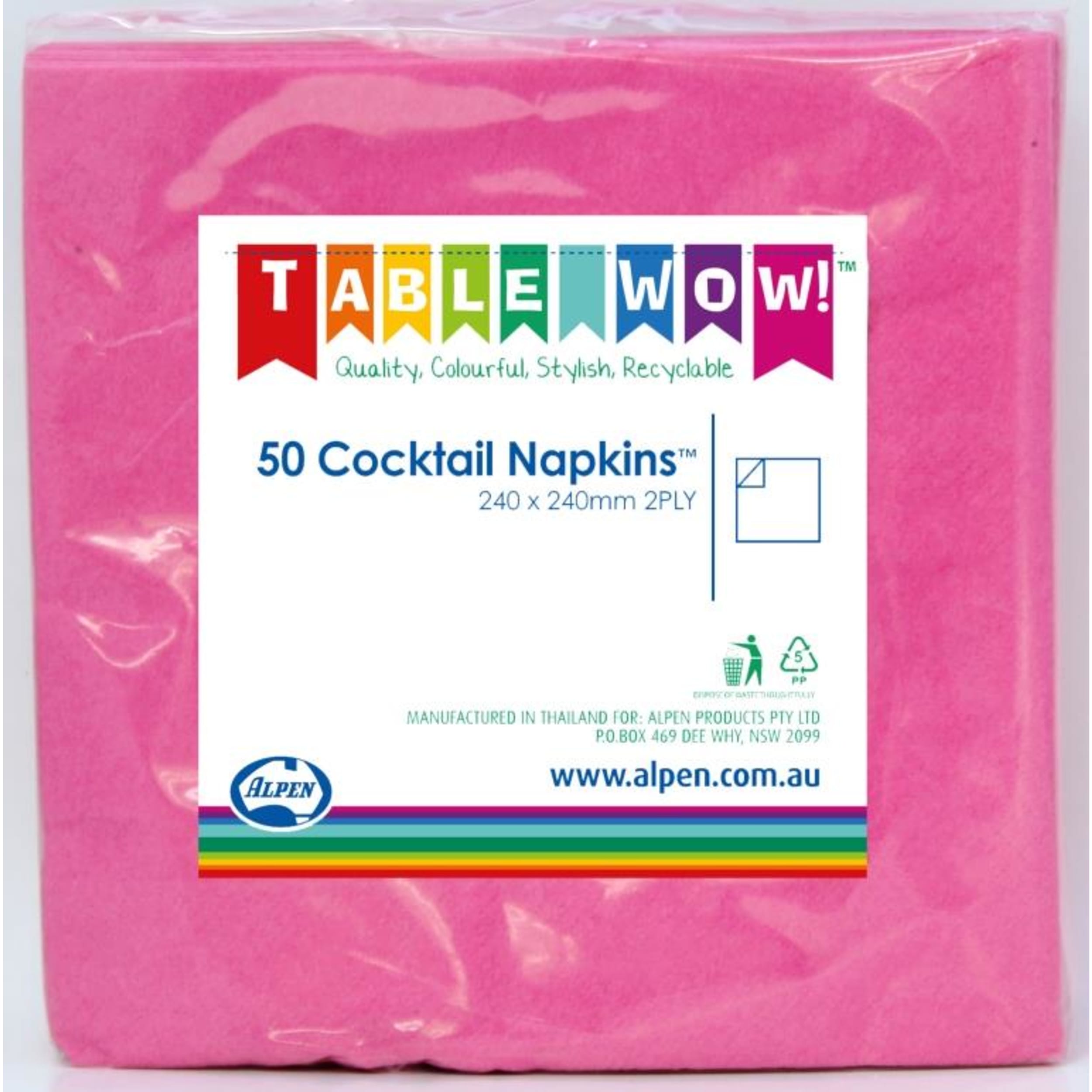 TableWow! Magenta Cocktail Napkin 25x25cm 2ply (50 Pack)