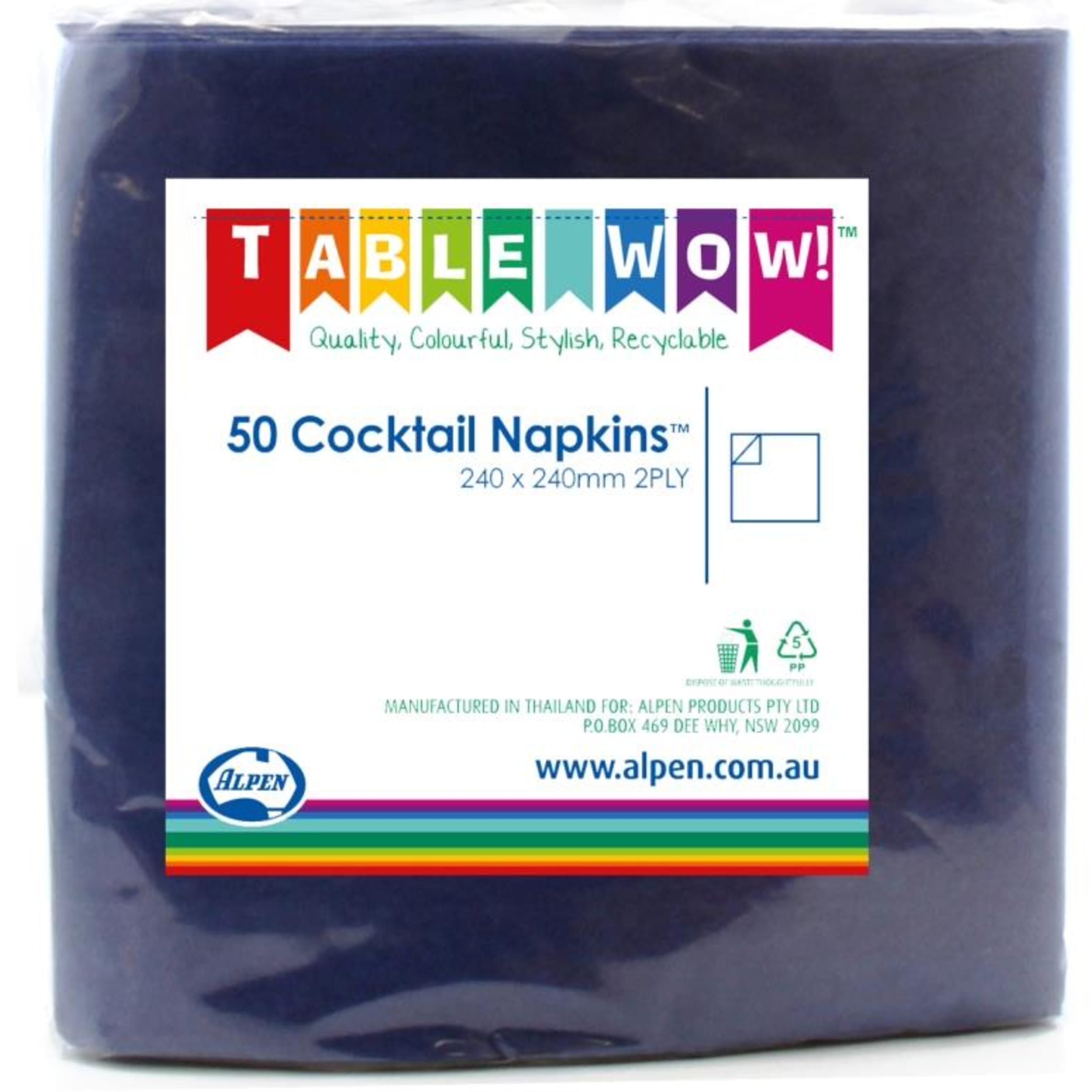 TableWow! Dark Blue Cocktail Napkin 25x25cm 2ply (50 Pack)