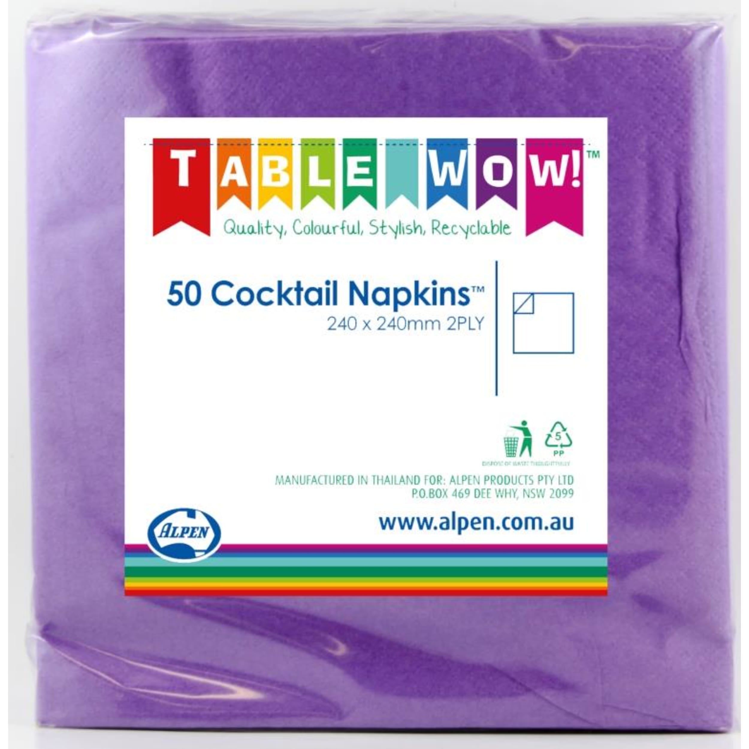 TableWow! Purple Cocktail Napkin 25x25cm 2ply (50 Pack)