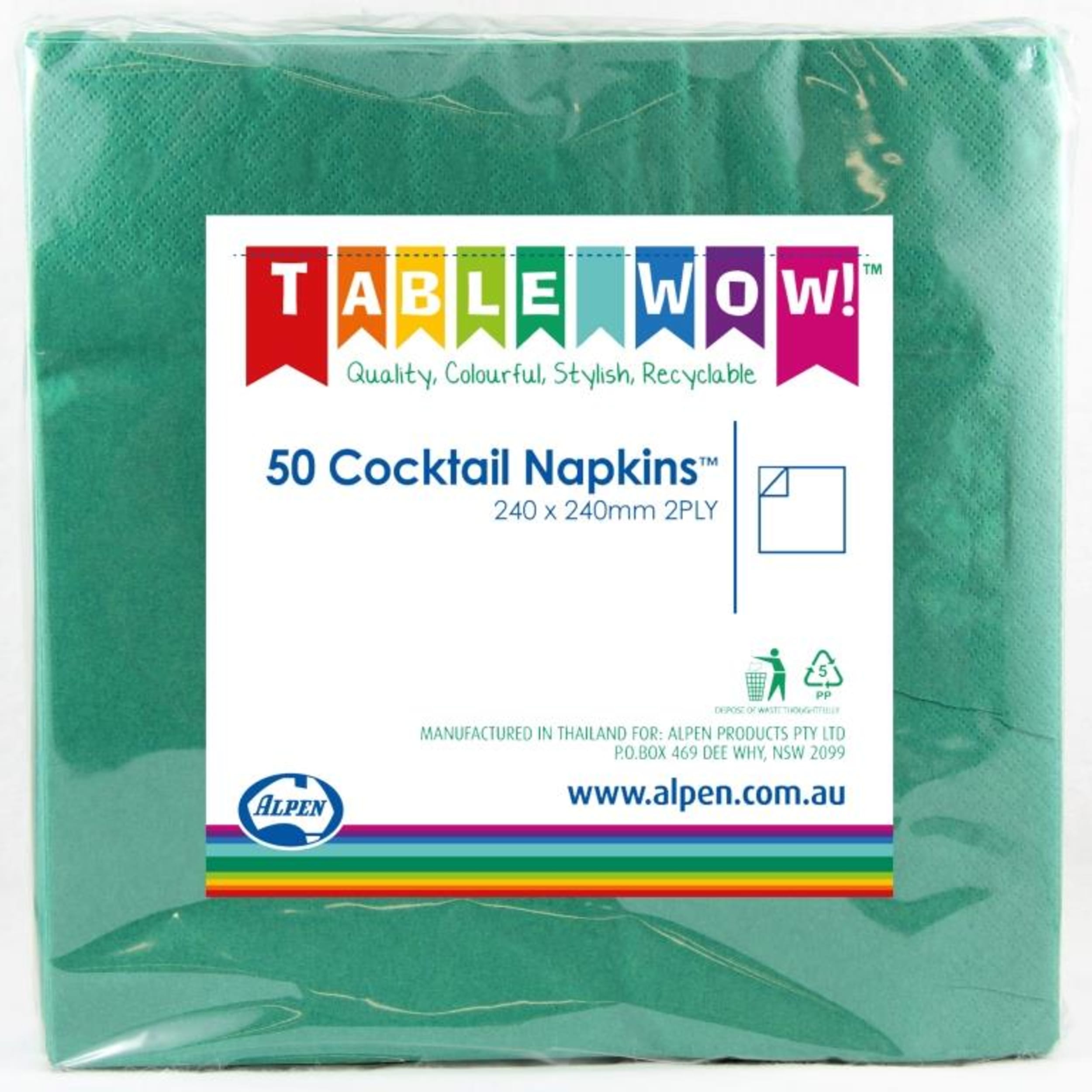 TableWow! Green Cocktail Napkin 25x25cm 2ply (50 Pack)