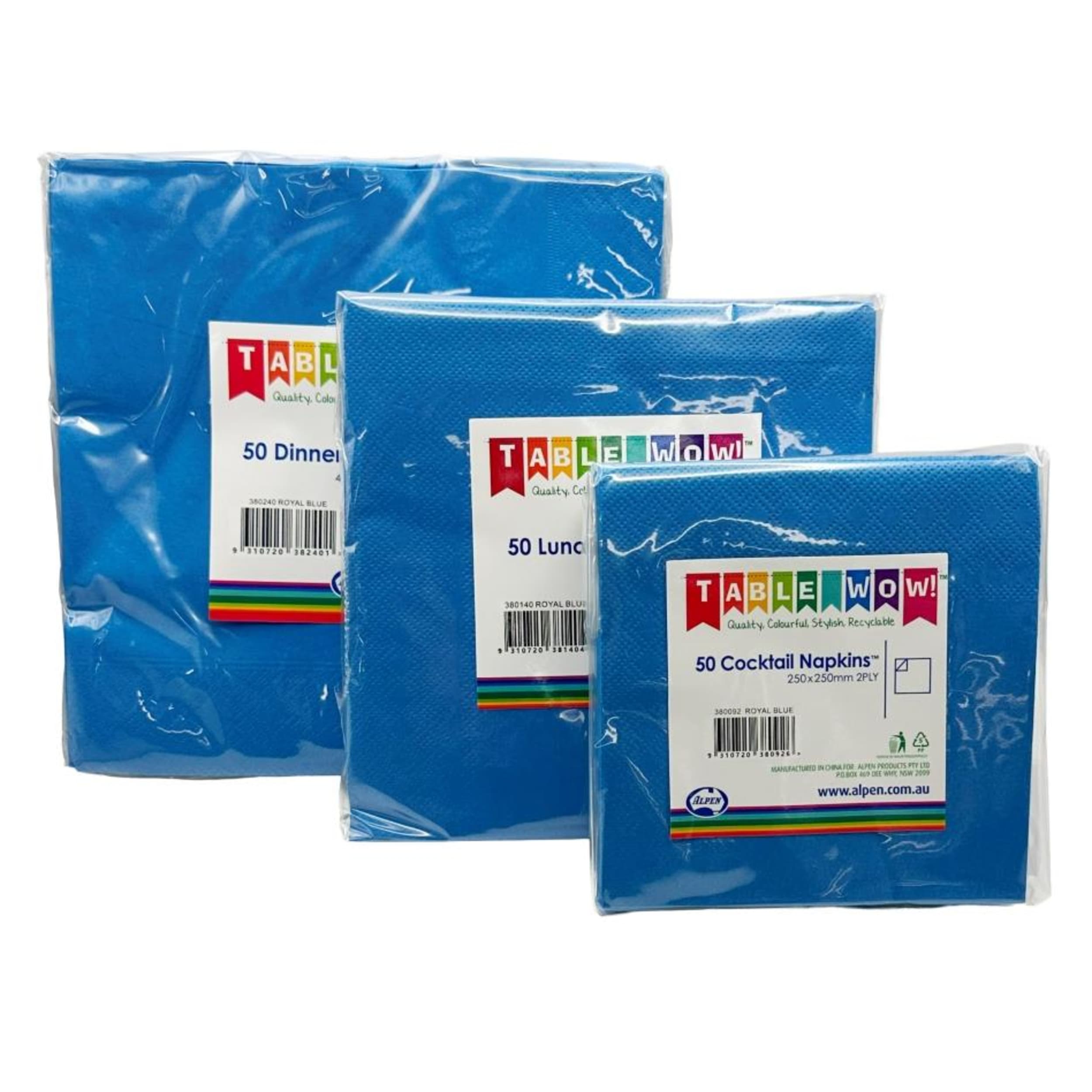 TableWow! Royal Blue Cocktail Napkin 25x25cm 2ply (50 Pack)