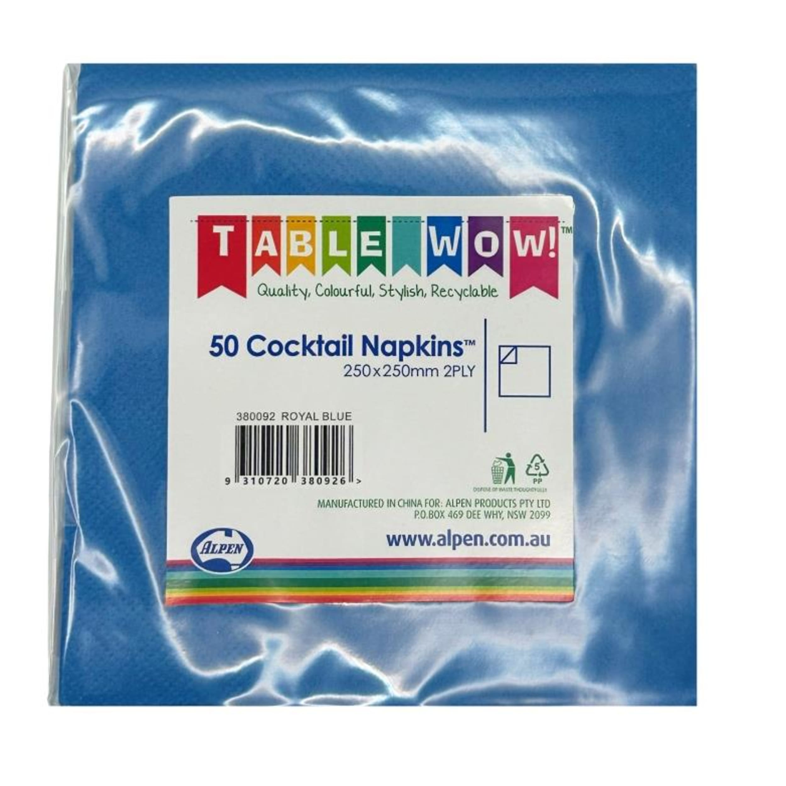 TableWow! Royal Blue Cocktail Napkin 25x25cm 2ply (50 Pack)